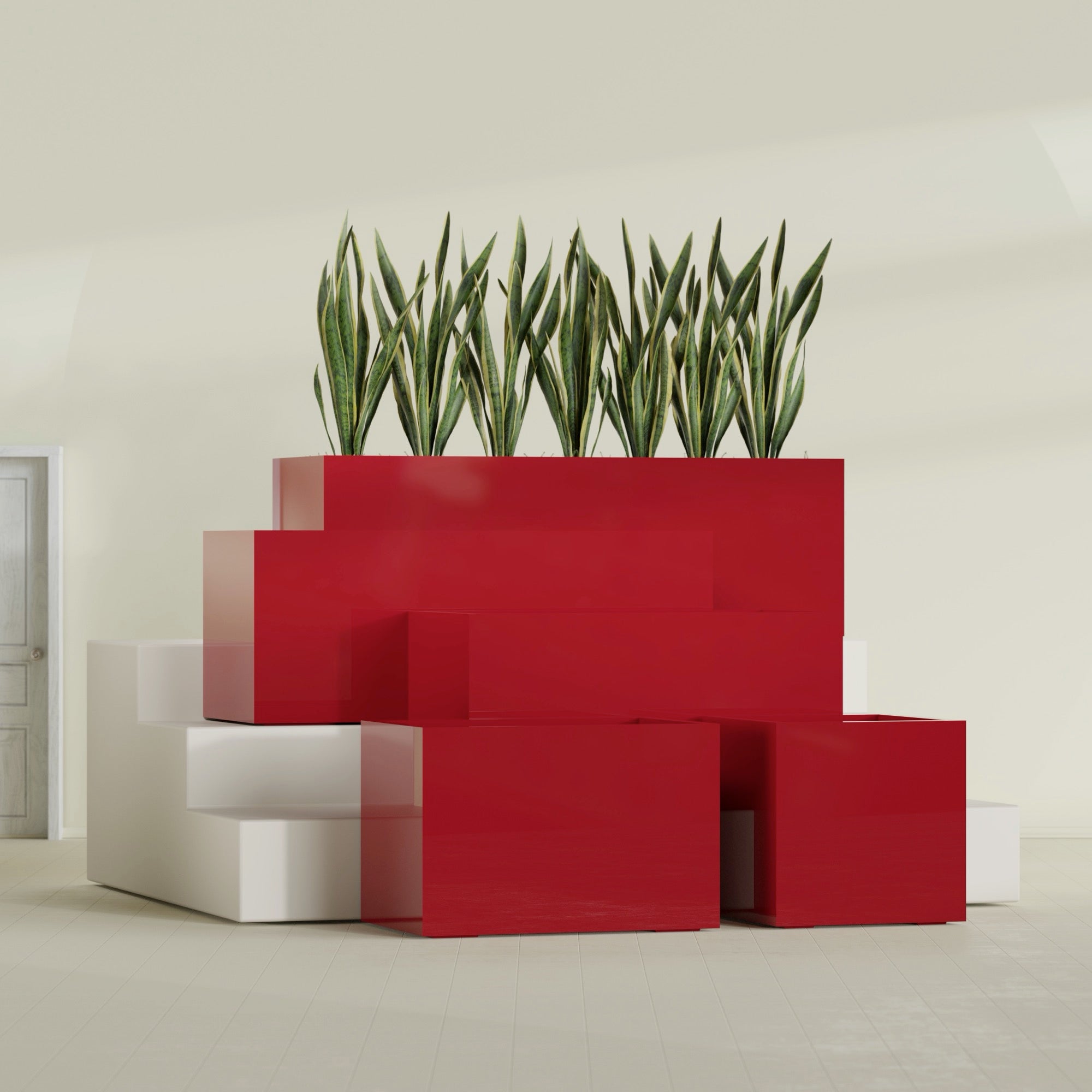 Granada Extra Large Long Rectangle Fiberglass Planter - 72 in x 24 in x 24 in - Gloss Red - Gloss Red,72 in x 24 in x 24 in