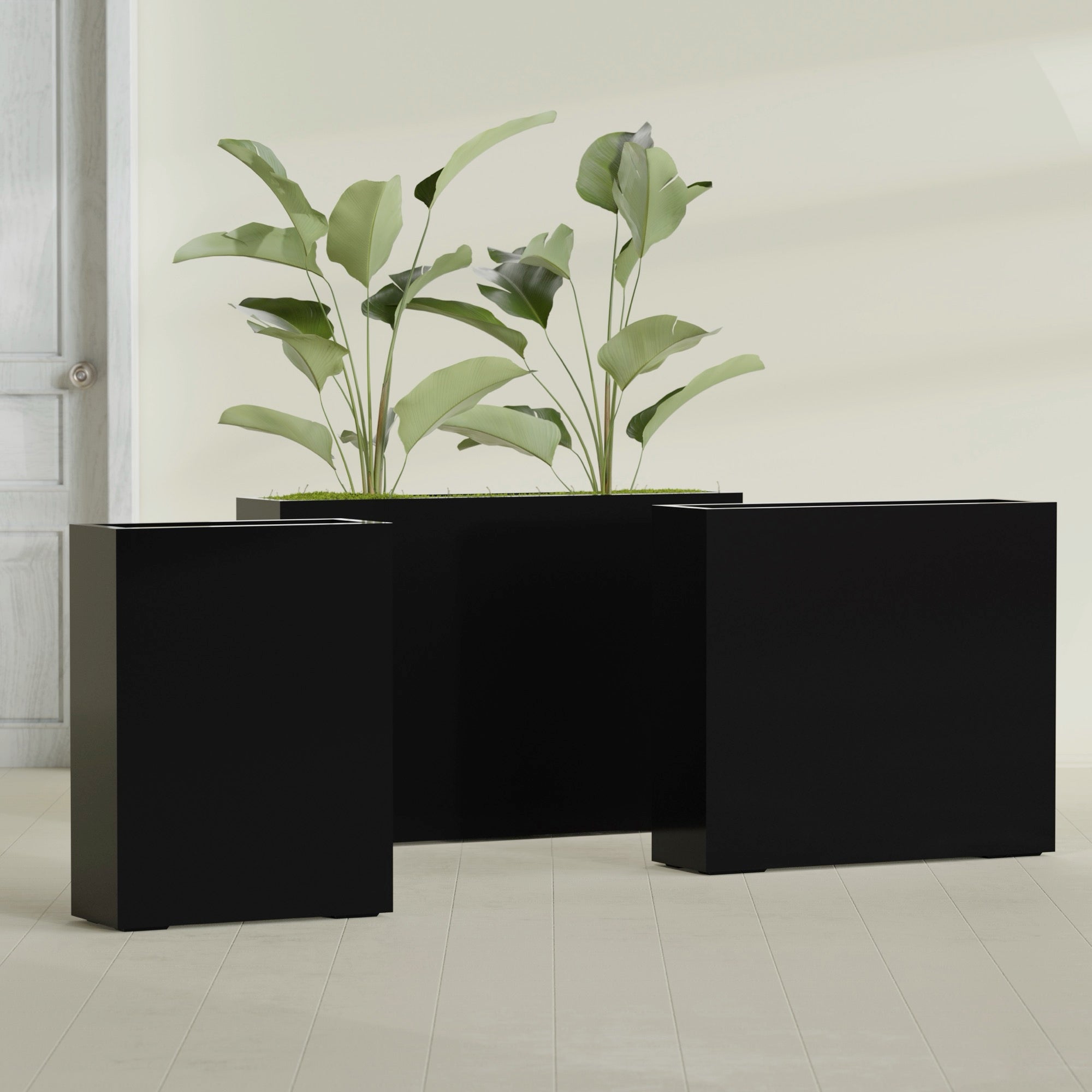 Amesbury Large Narrow Rectangle Fiberglass Planter - 36 in x 10 in x 32 in - Gloss Black - Gloss Black,36 in x 10 in x 32 in