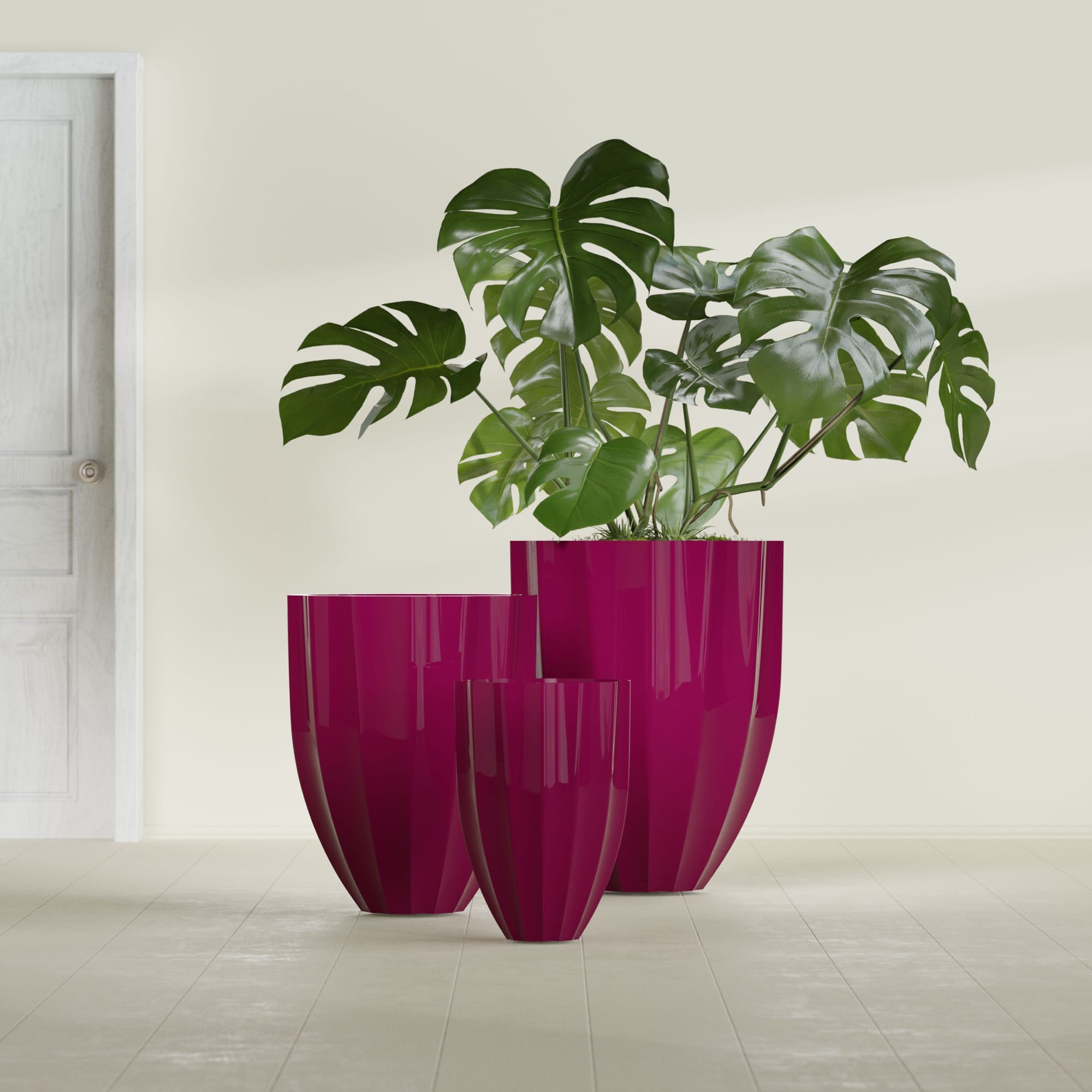 Alicante Small Round Fiberglass Planter - 15 in x 15 in x 21 in - Gloss Eggplant - Gloss Eggplant,15 in x 15 in x 21 in