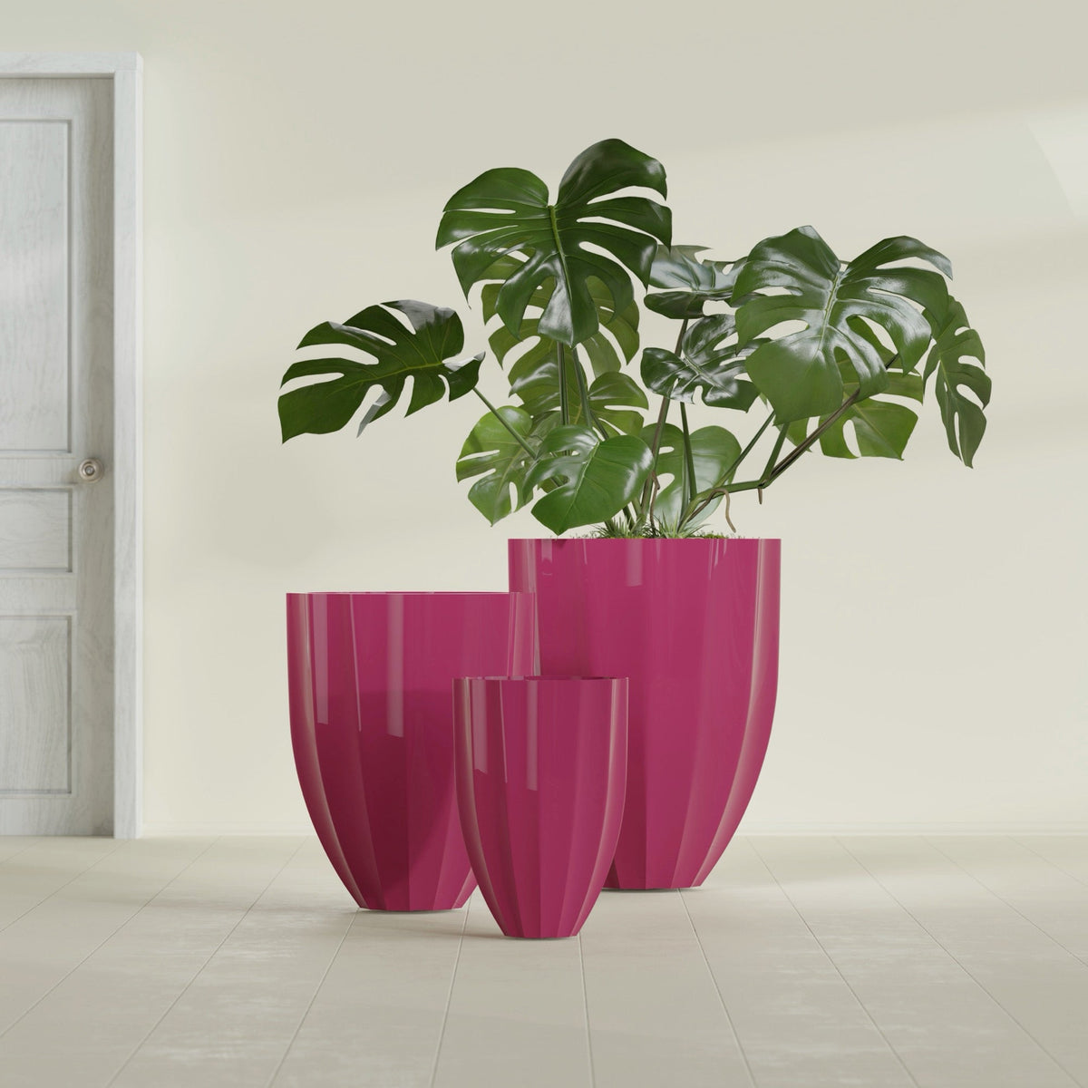 Alicante Small Round Fiberglass Planter - 15 in x 15 in x 21 in - Gloss Pink Violet - Gloss Pink Violet,15 in x 15 in x 21 in