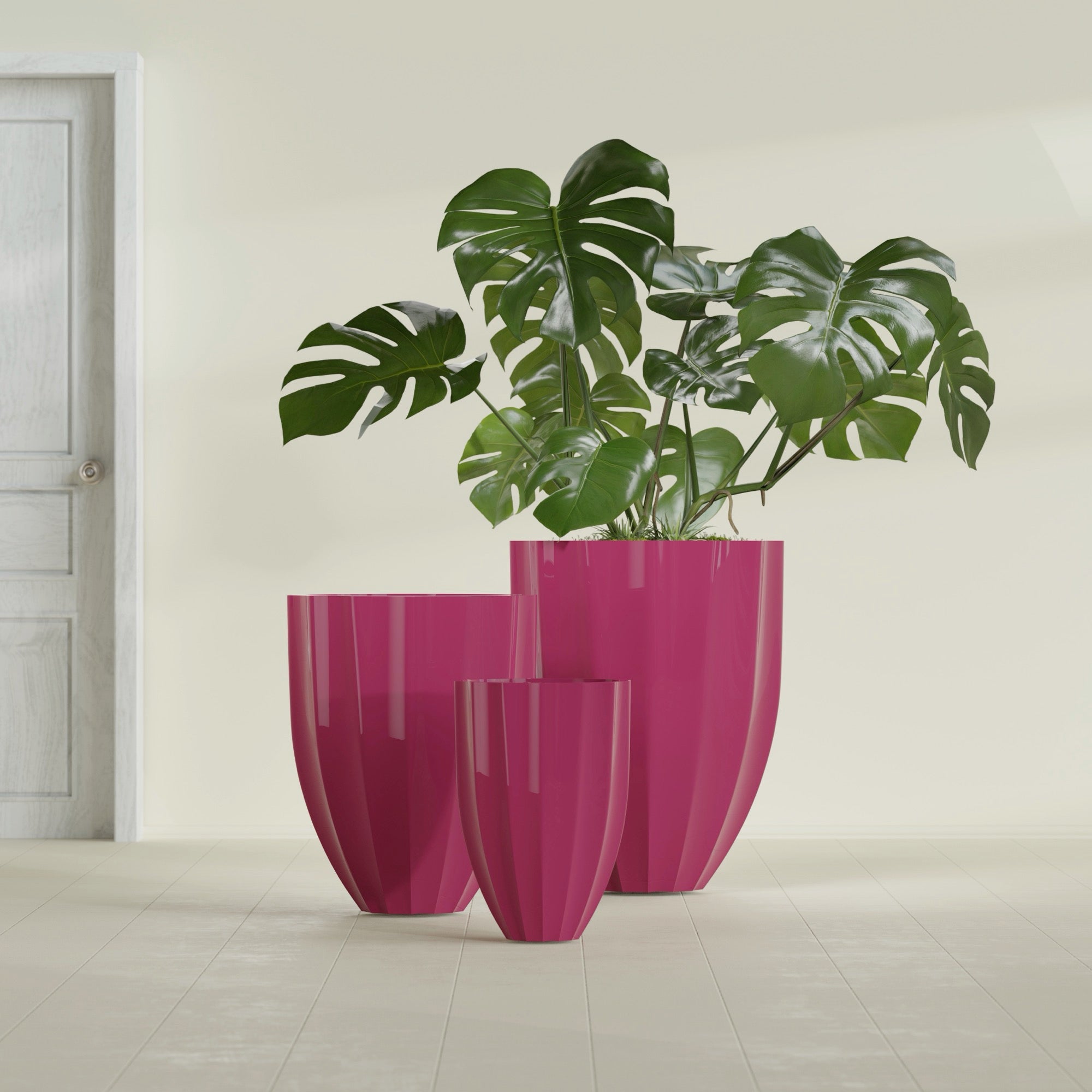 Alicante Small Round Fiberglass Planter - 15 in x 15 in x 21 in - Gloss Pink Violet - Gloss Pink Violet,15 in x 15 in x 21 in