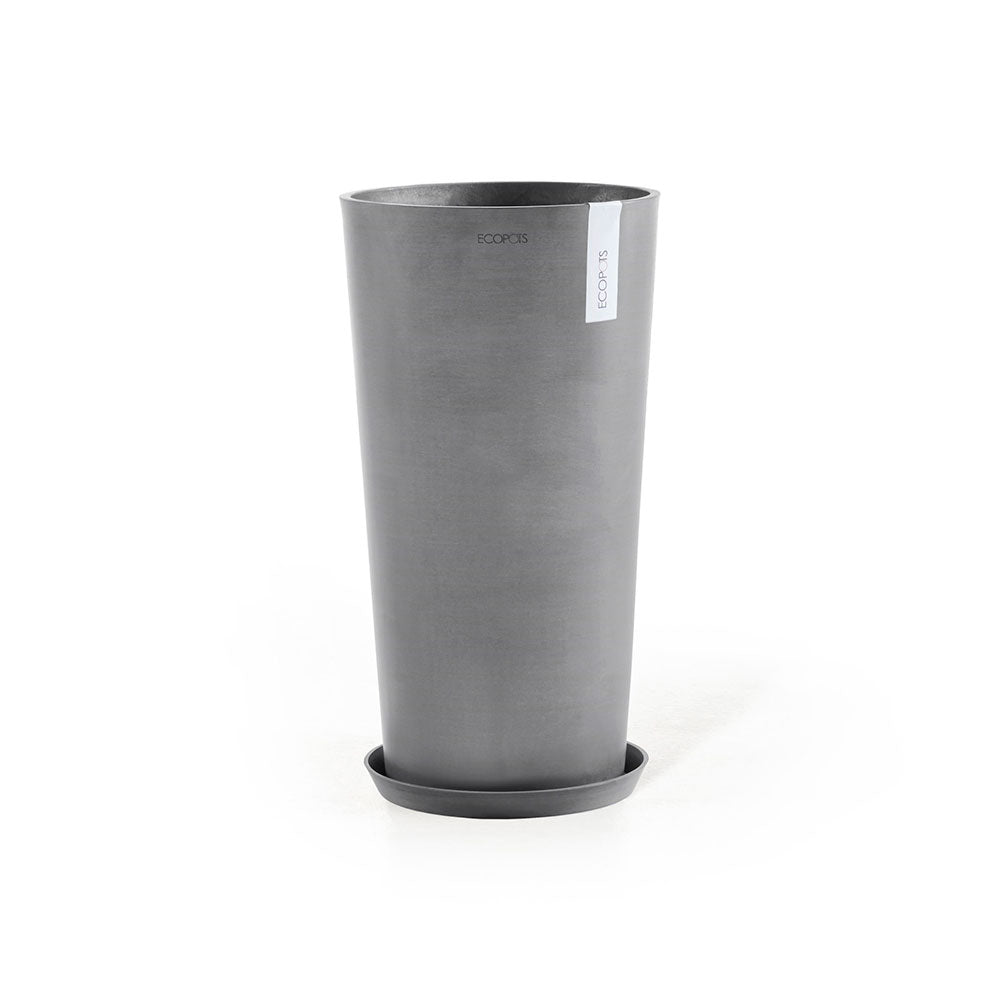 Amsterdam Mid High Medium Tall Round Planter - 13.5 in x 13.5 in x 26 in - Planter + Saucer - Grey - Grey,13.5 in x 13.5 in x 26 in,Planter + Saucer