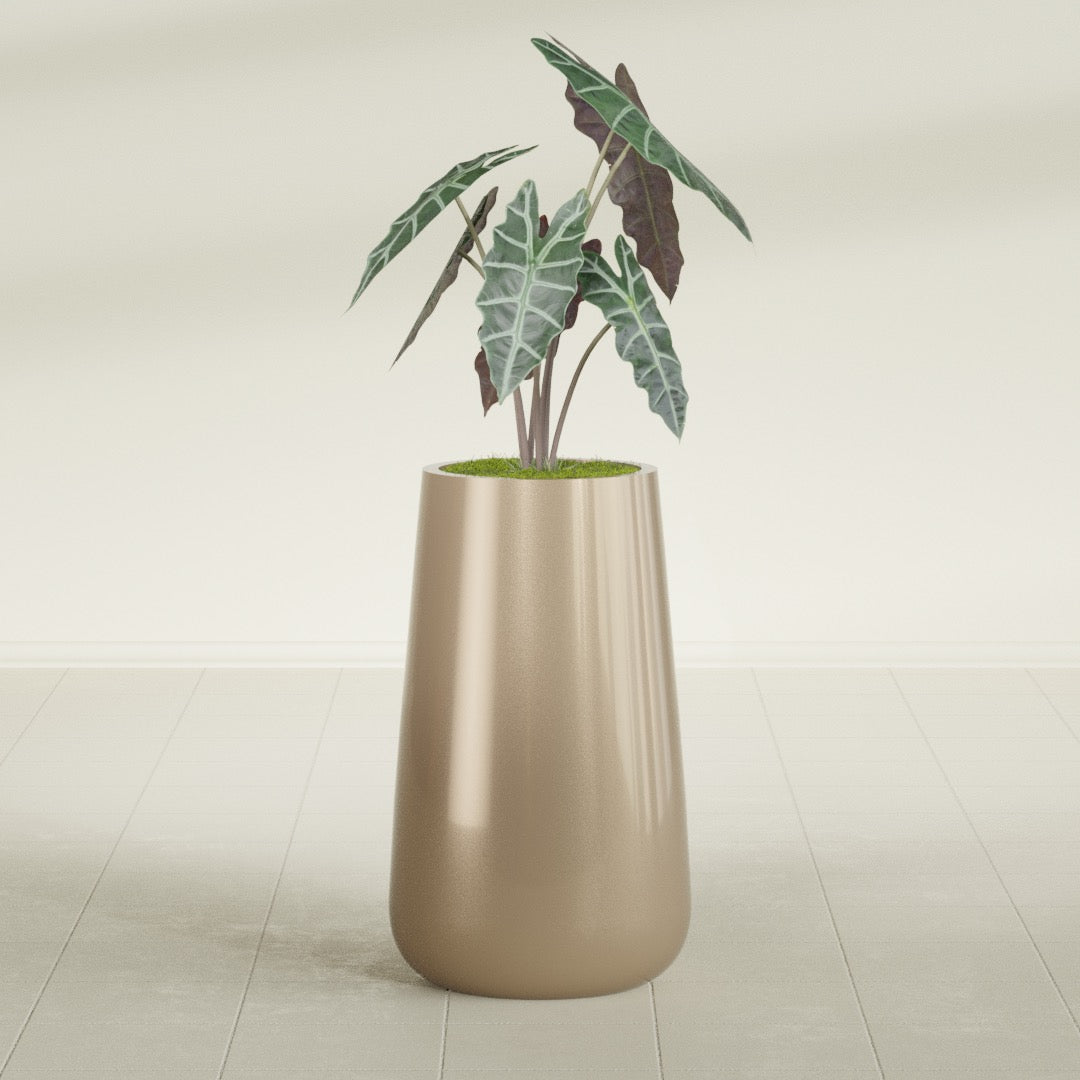 Saigon Large Tapered Round Planter - 16 in x 21 in x 36 in - Metallic Gold - Metallic Gold,16.4 in x 20.7 in x 36 in