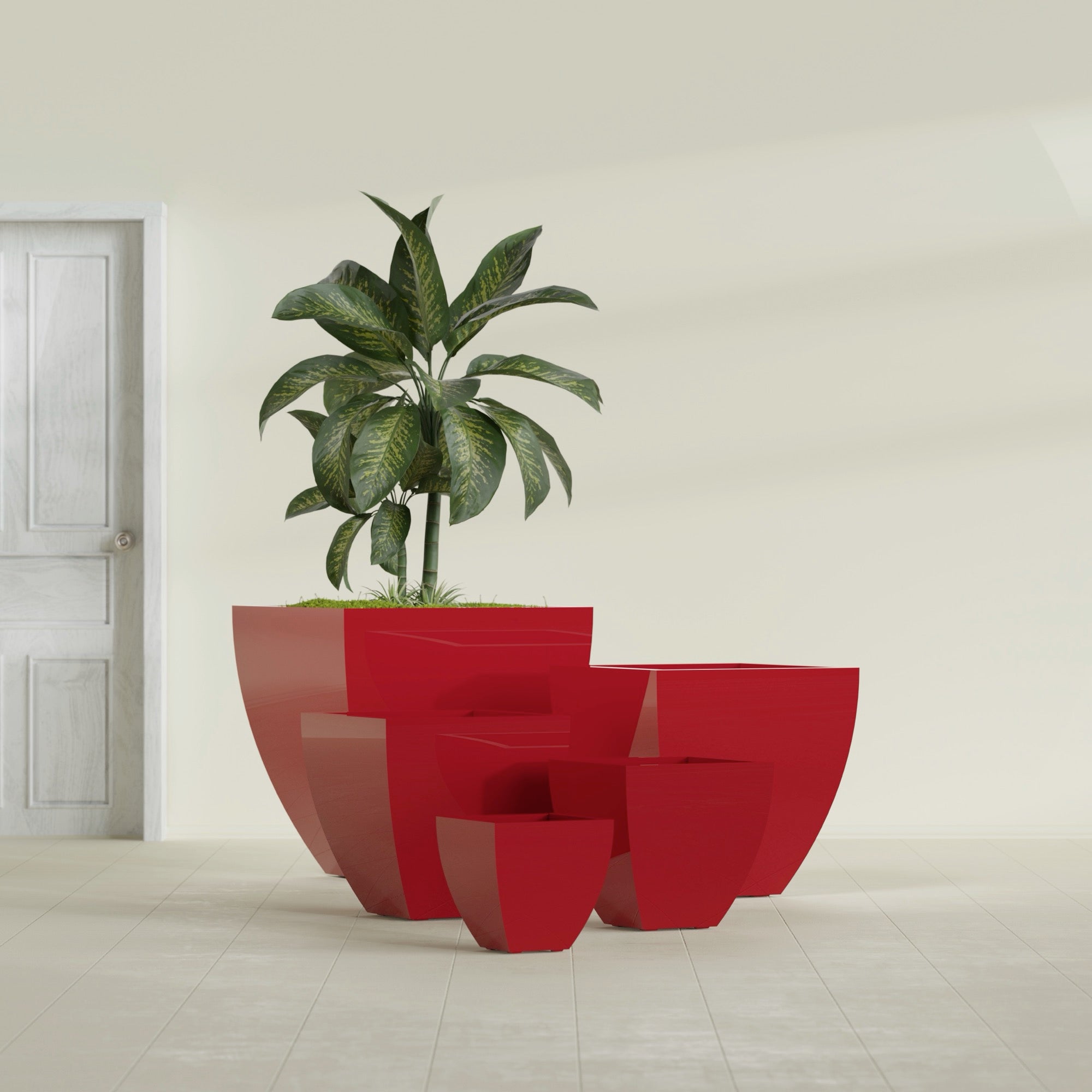 Lima Small Tapered Square Fiberglass Planter - 16 in x 16 in x 16 in - Gloss Red - Gloss Red,16 in x 16 in x 16 in