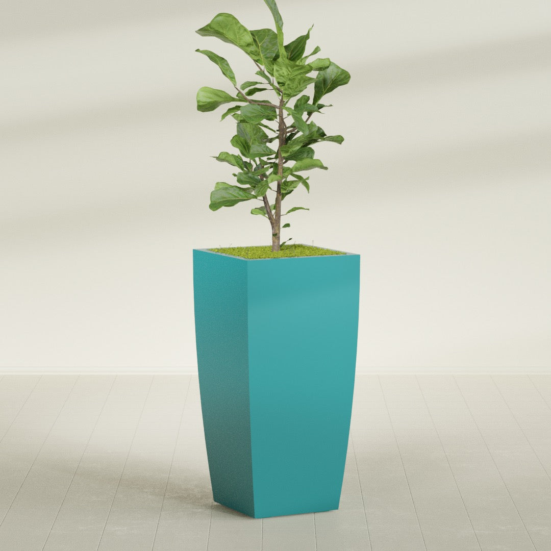 Toulan Extra Large Tall Tapered Square Fiberglass Planter - 23 in x 23 in x 48 in - Satin Sea Foam - Satin Sea Foam,23 in x 23 in x 48 in