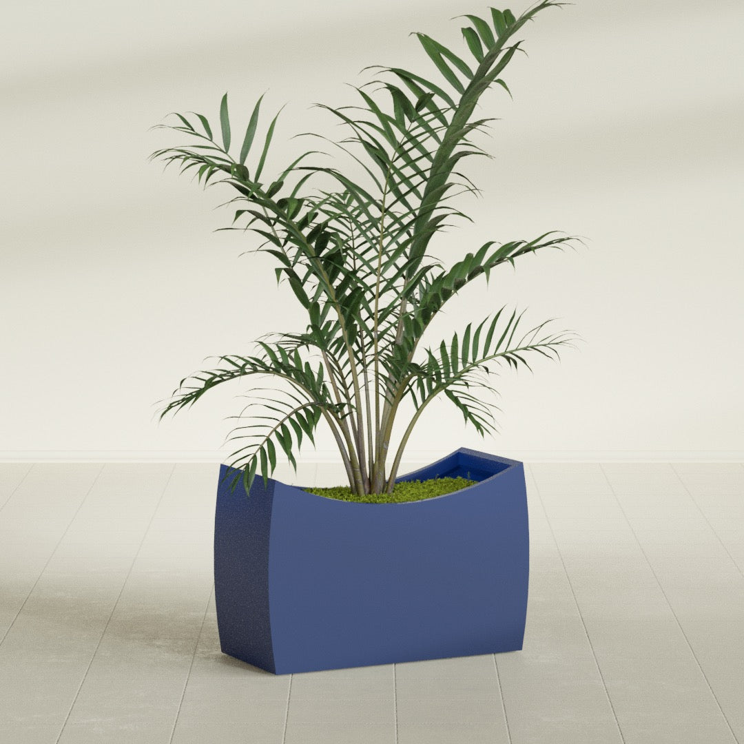 Seoul Large Curved Abstract Fiberglass Planter - 36 in x 16 in x 24 in - Matte Cobalt Blue - Matte Cobalt Blue,36 in x 16 in x 24 in