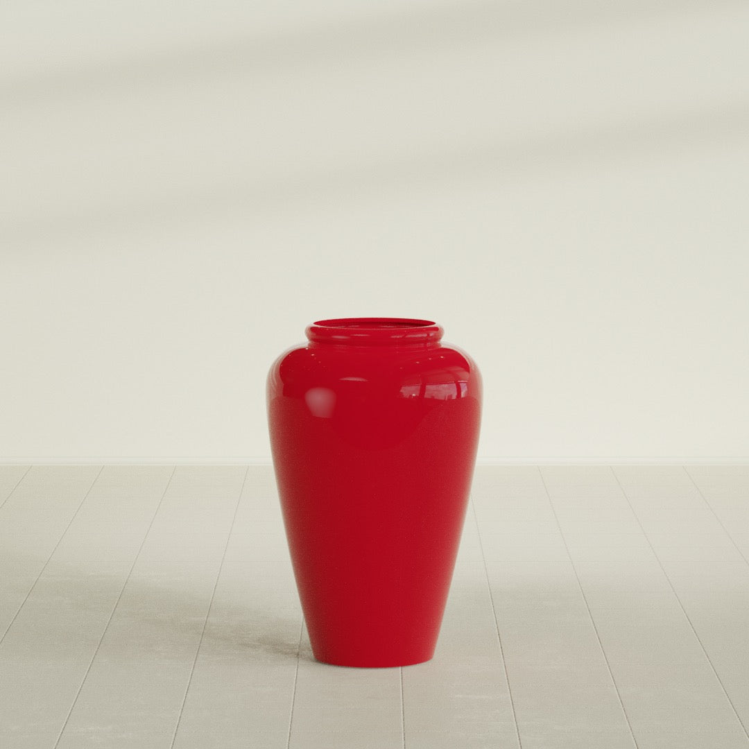Bara Jar Large Round Fiberglass Planter - 20 in x 20 in x 31 in - Gloss Red - Gloss Red,20 in x 20 in x 32 in