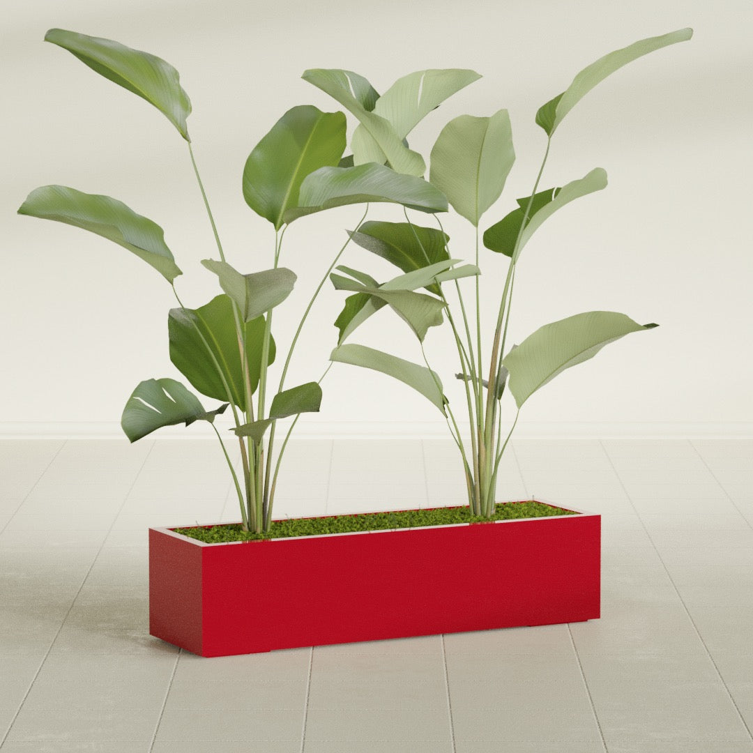 Cuba Large Long Rectangle Fiberglass Planter - 48 in x 14 in x 12 in - Gloss Red - Gloss Red,48 in x 14 in x 12 in