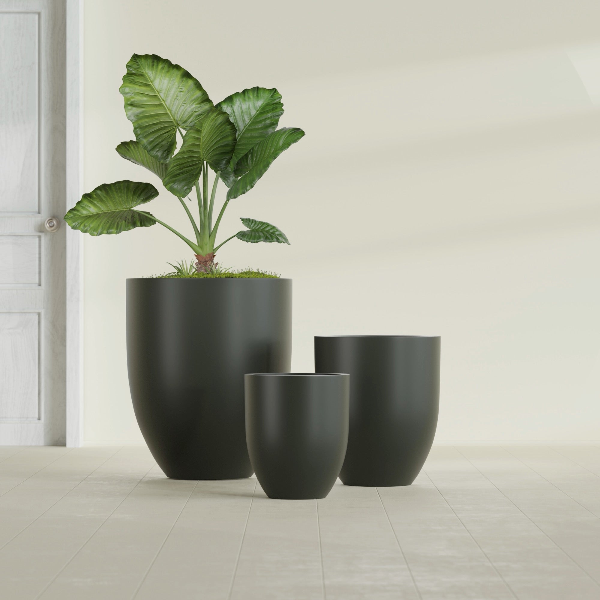 Valencia Small Round Fiberglass Planter - 15 in x 15 in x 18 in - Matte Charcoal - Matte Charcoal,15 in x 15 in x 18 in