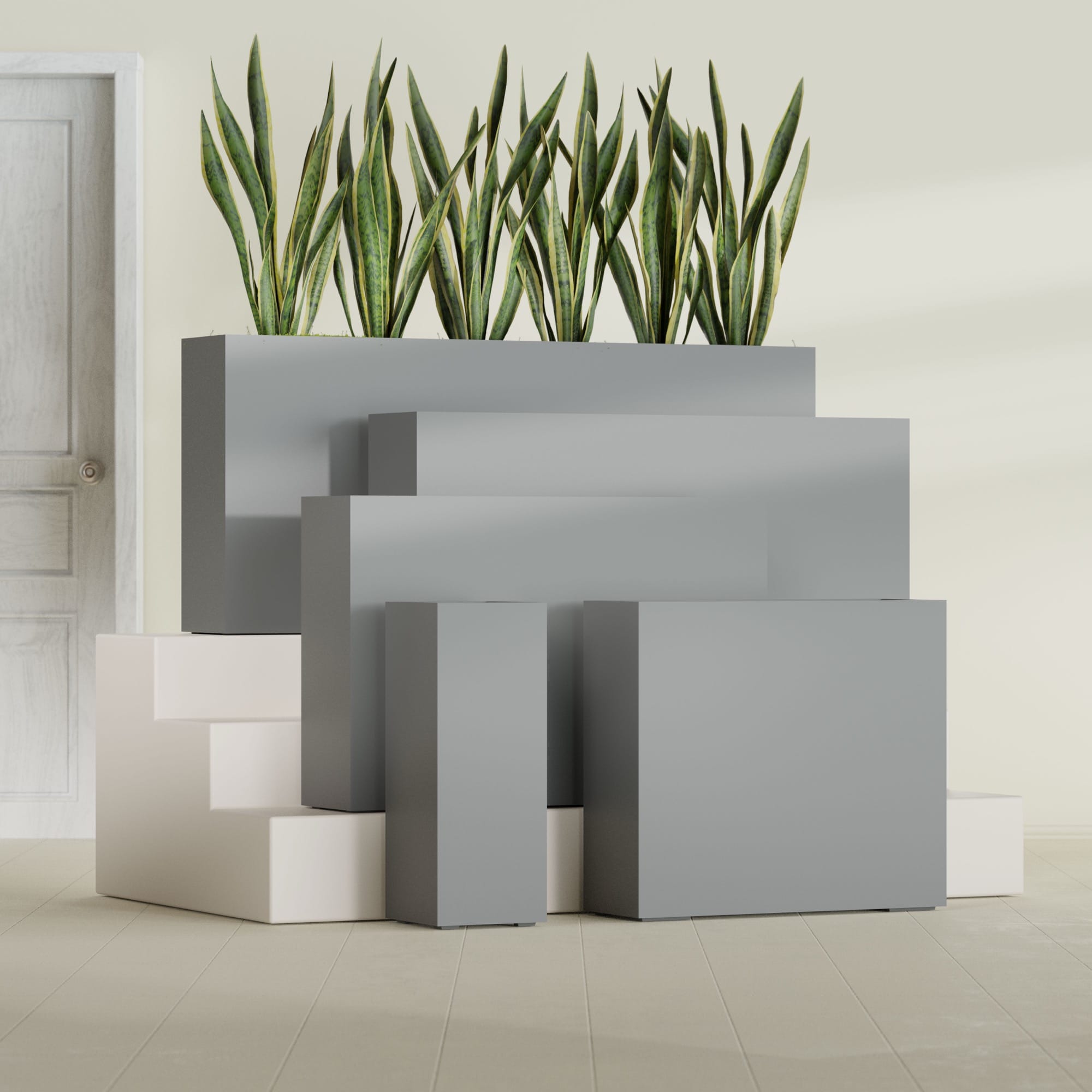 Delray Large Tall Rectangle Fiberglass Planter - 12 in x 12 in x 32 in - Metallic Gunmetal - Metallic Gunmetal,12 in x 12 in x 32 in