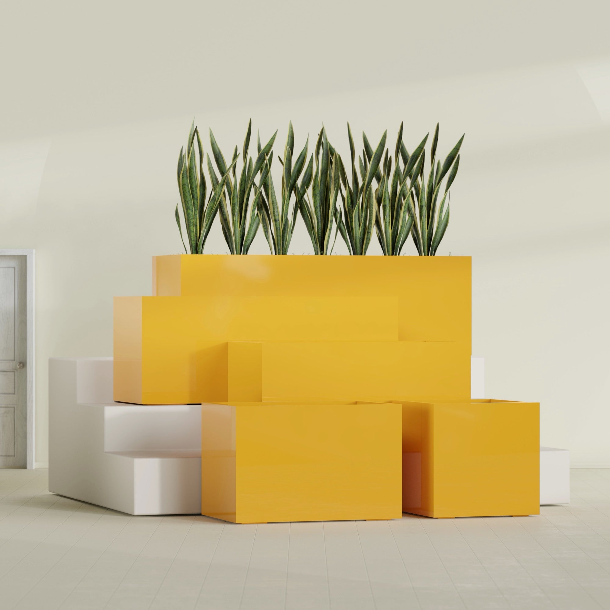 Granada Large Rectangle Fiberglass Planter - 36 in x 24 in x 24 in - Gloss Saffron - Gloss Saffron,36 in x 24 in x 24 in