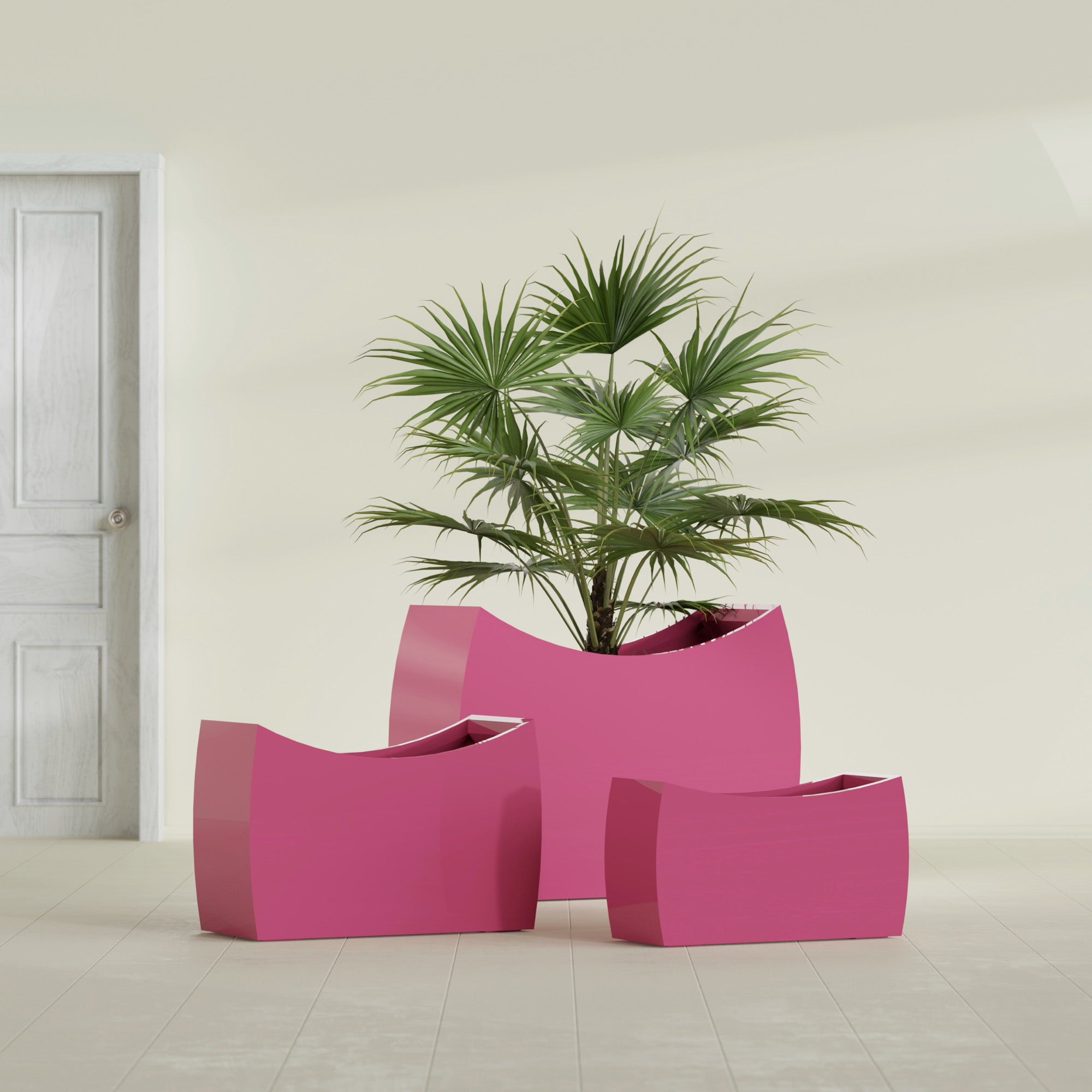Seoul Large Curved Abstract Fiberglass Planter - 32 in x 12 in x 18 in - Gloss Pink Violet - Gloss Pink Violet,32 in x 12 in x 18 in