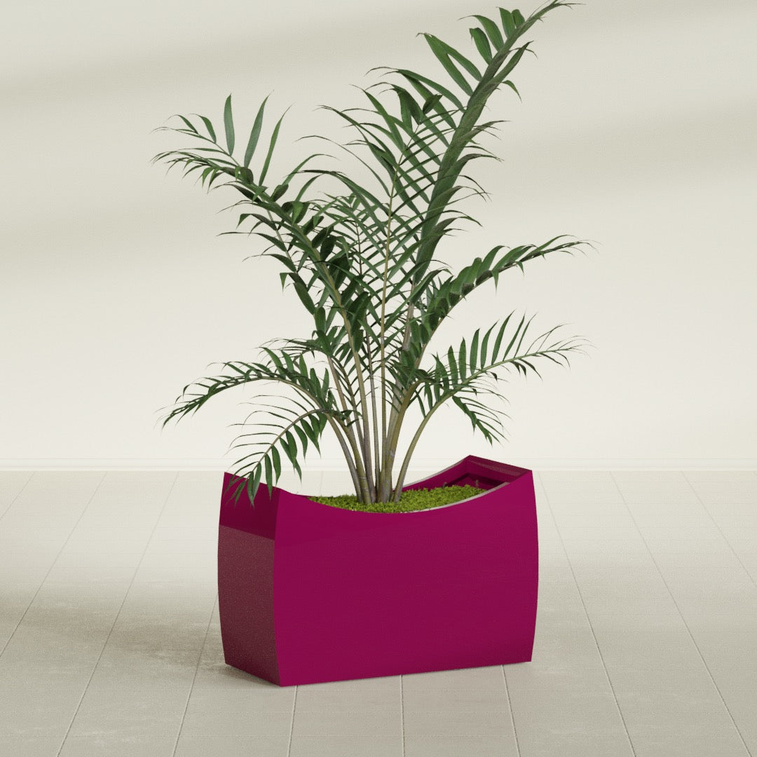 Seoul Large Curved Abstract Fiberglass Planter - 36 in x 16 in x 24 in - Gloss Eggplant - Gloss Eggplant,36 in x 16 in x 24 in
