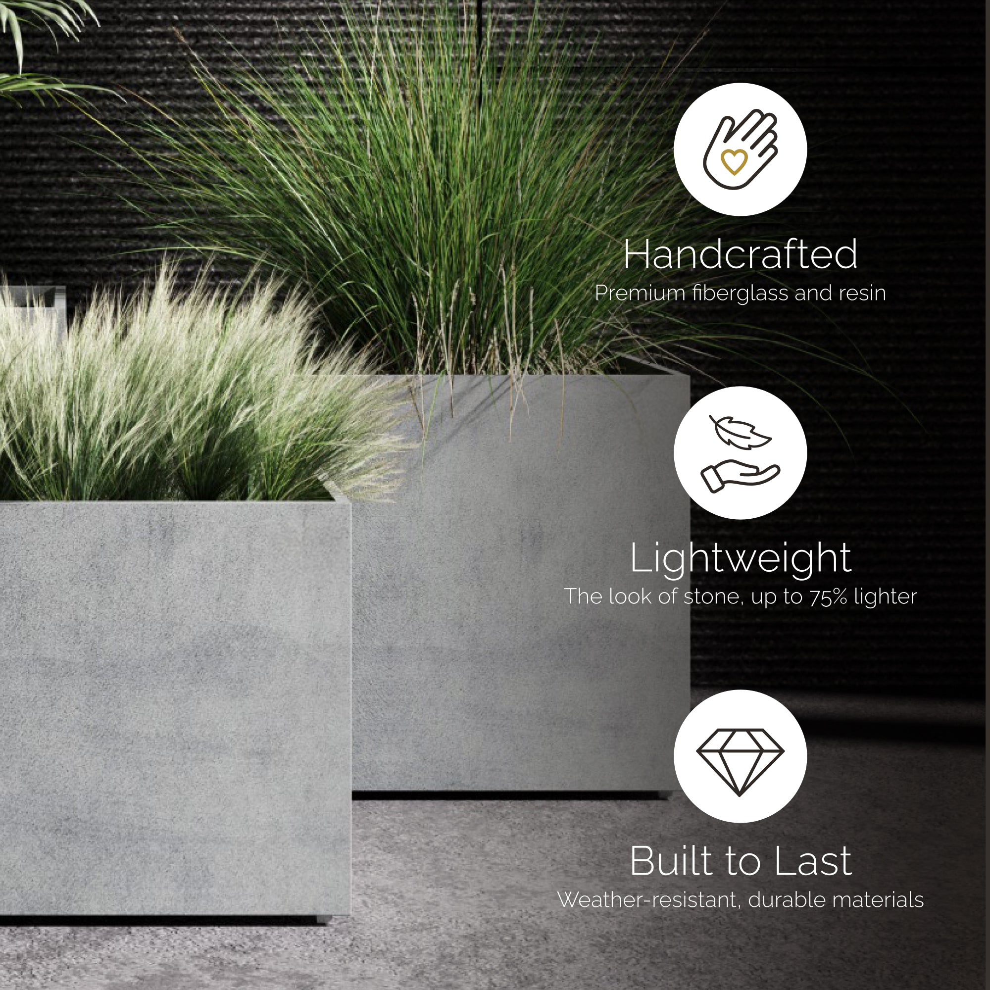 Reglito Cube Planter – Fiberglass Indoor/Outdoor and Weather-Resistant Large Planter (Grey Stone, 35.5" L x 35.5" W x 36" H) - Grey Stone,35.5 in x 35.5 in x 36 in - Grey Stone,35.5 in x 35.5 in x 36 in - Grey Stone,35.5 in x 35.5 in x 36 in - Grey Stone,35.4 in x 35.4 in x 36 in