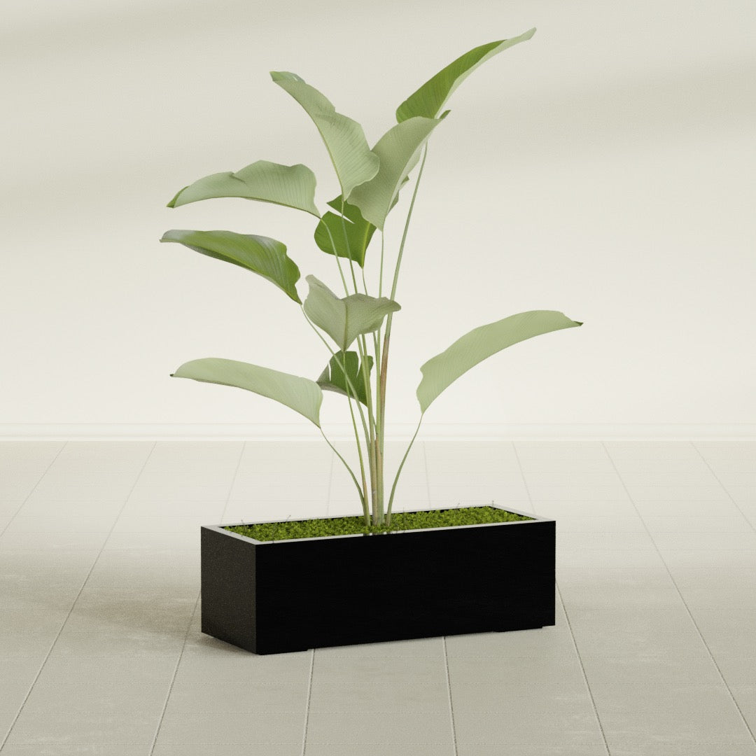 Cuba Large Long Rectangle Fiberglass Planter - 36 in x 14 in x 12 in - Gloss Black - Gloss Black,36 in x 14 in x 12 in