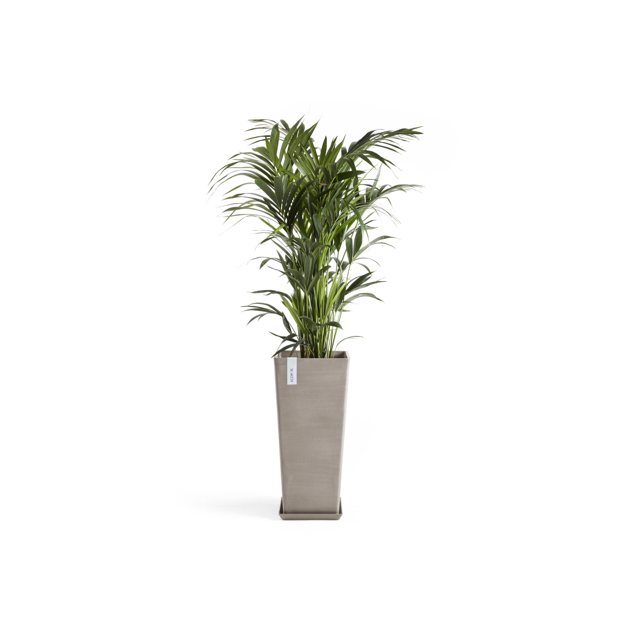 Rotterdam Medium Tall Square Planter - 12.6 in x 12.6 in x 27.5 in - Planter + Saucer - Taupe - Taupe,12.5 in x 12.5 in x 27.5 in,Planter + Saucer