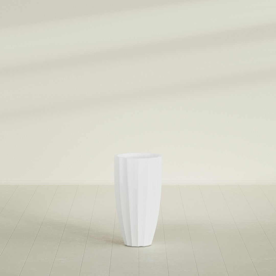 San Jose Large Tall Round Fluted Fiberglass Planter - 16 in x 16 in x 30 in - Matte White - Matte White,16 in x 16 in x 30 in