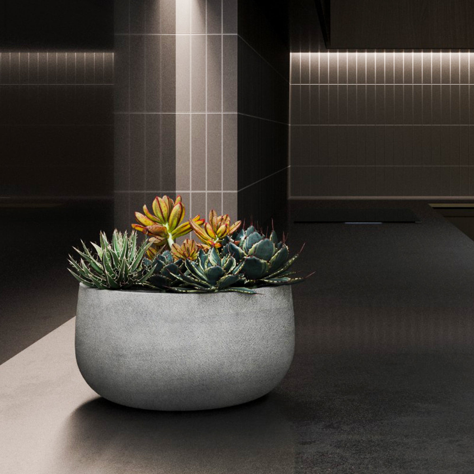 Mondo Low – 9.5" diam. x 5"H - Concrete Stone,9.5 in x 9.5 in x 5 in