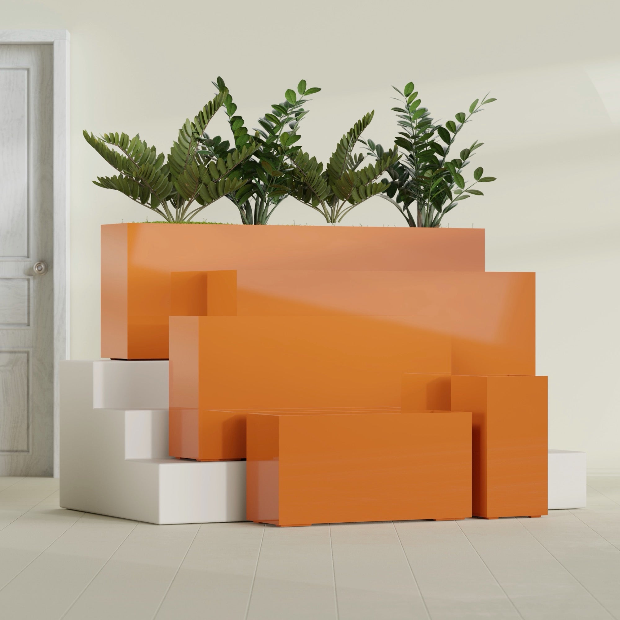 Hollywood Large Narrow Rectangle Fiberglass Planter - 36 in x 12 in x 24 in - Gloss Tangerine - Gloss Tangerine,36 in x 12 in x 24 in