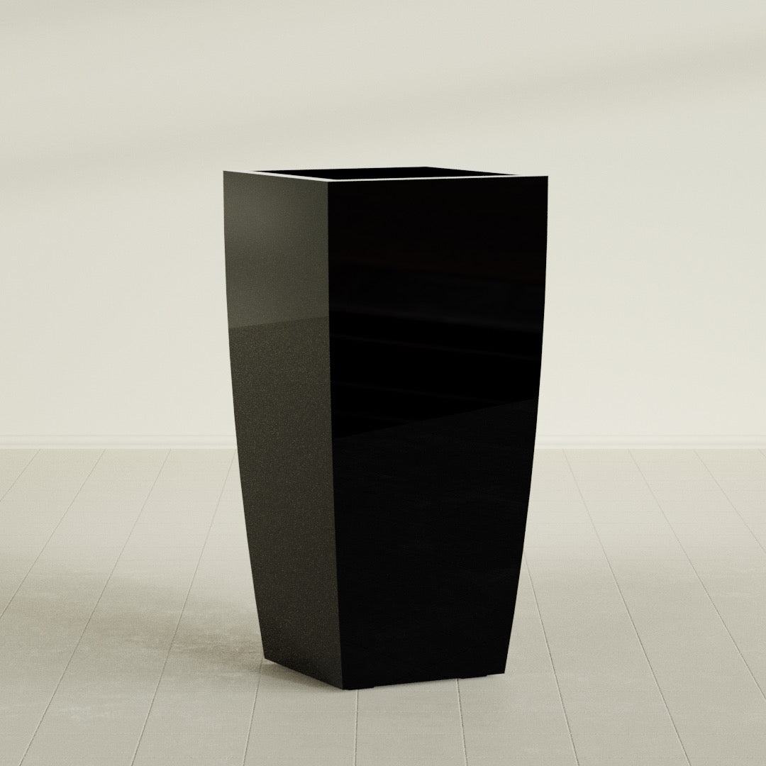 Toulan Extra Large Tall Tapered Square Fiberglass Planter - 23 in x 23 in x 48 in - Gloss Black - Gloss Black,23 in x 23 in x 48 in