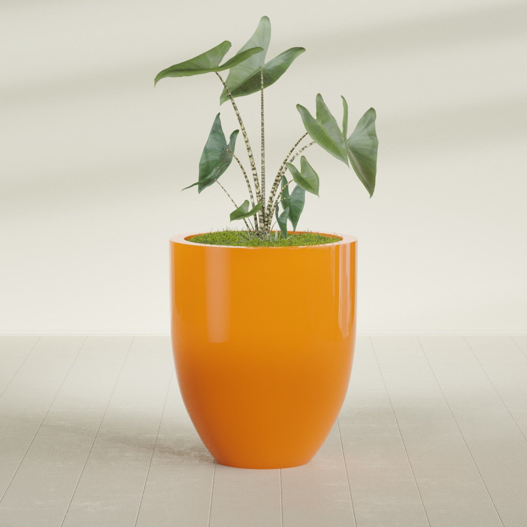 Valencia Large Round Fiberglass Planter - 27 in x 27 in x 31 in - Gloss Tangerine - Gloss Tangerine,27 in x 27 in x 31 in