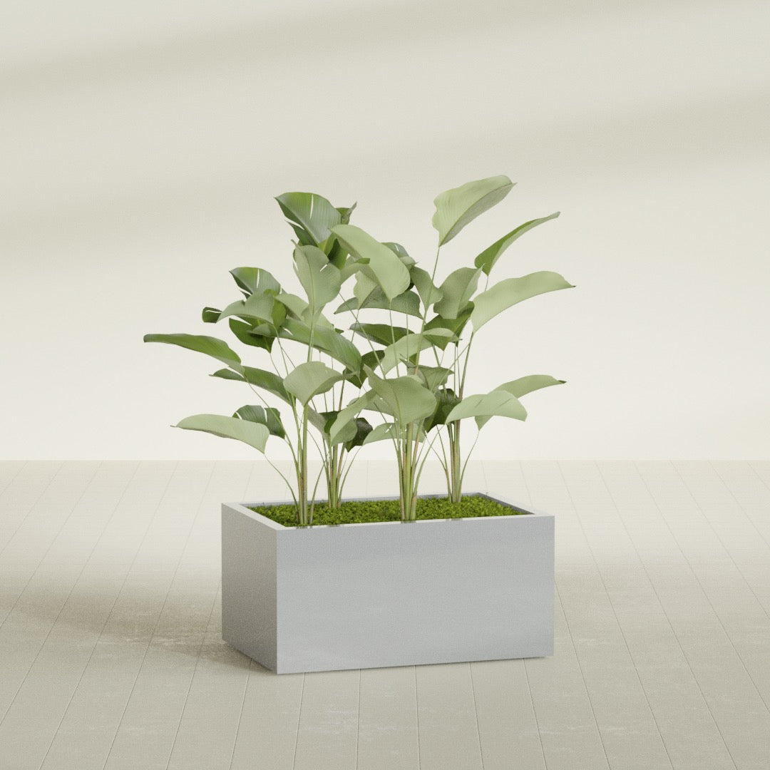 Torino Large Wide Rectangle Fiberglass Planter - 36 in x 24 in x 18 in - Metallic Silver - Metallic Silver,36 in x 24 in x 18 in