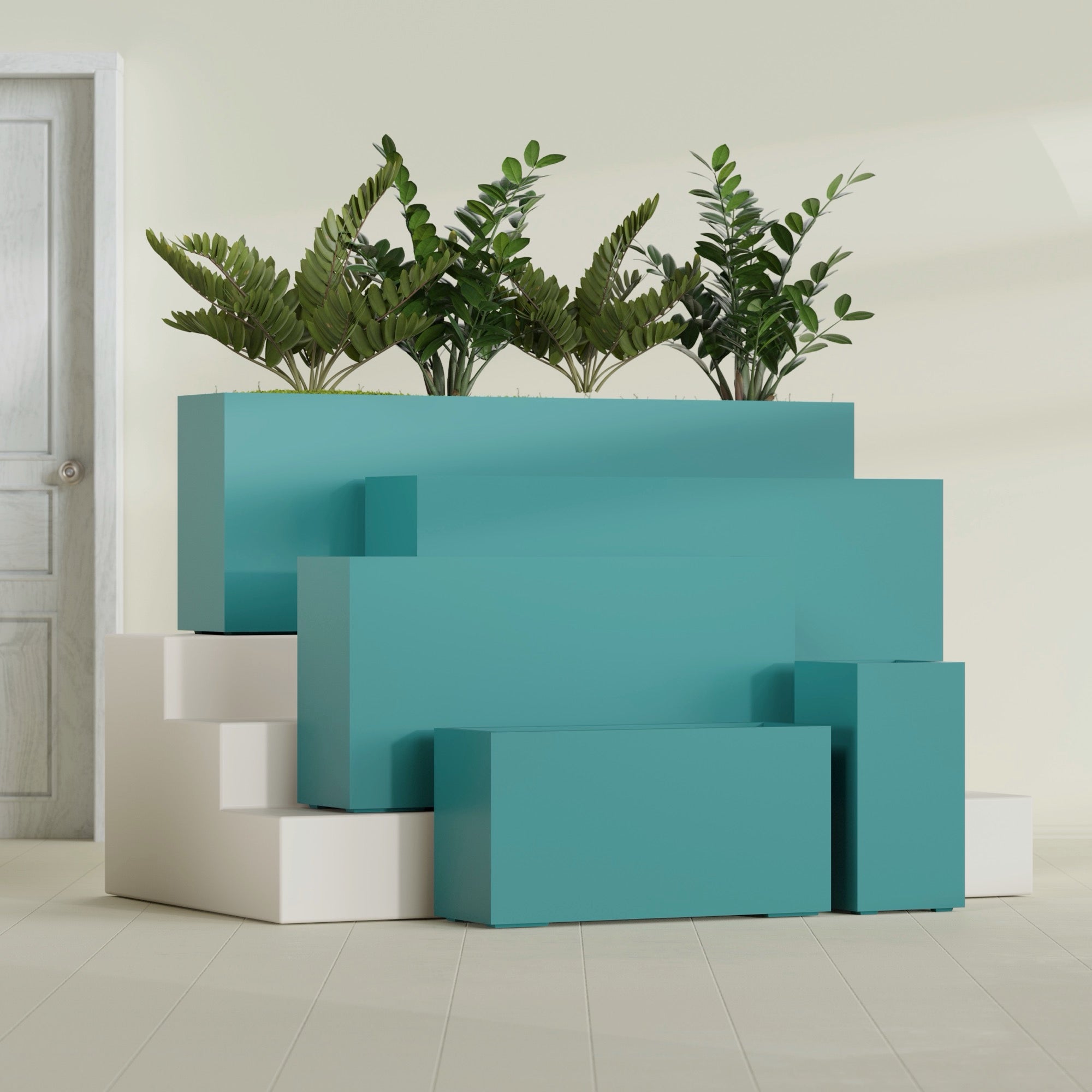 Hollywood Extra Large Narrow Rectangle Fiberglass Planter - 60 in x 12 in x 24 in - Satin Sea Foam - Satin Sea Foam,60 in x 12 in x 24 in