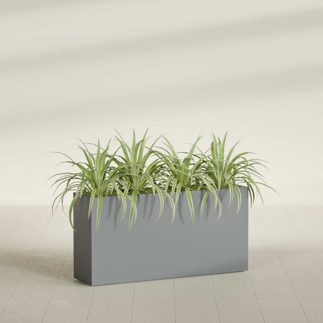 Hollywood Extra Large Narrow Rectangle Fiberglass Planter - 48 in x 12 in x 24 in - Metallic Gunmetal - Metallic Gunmetal,48 in x 12 in x 24 in
