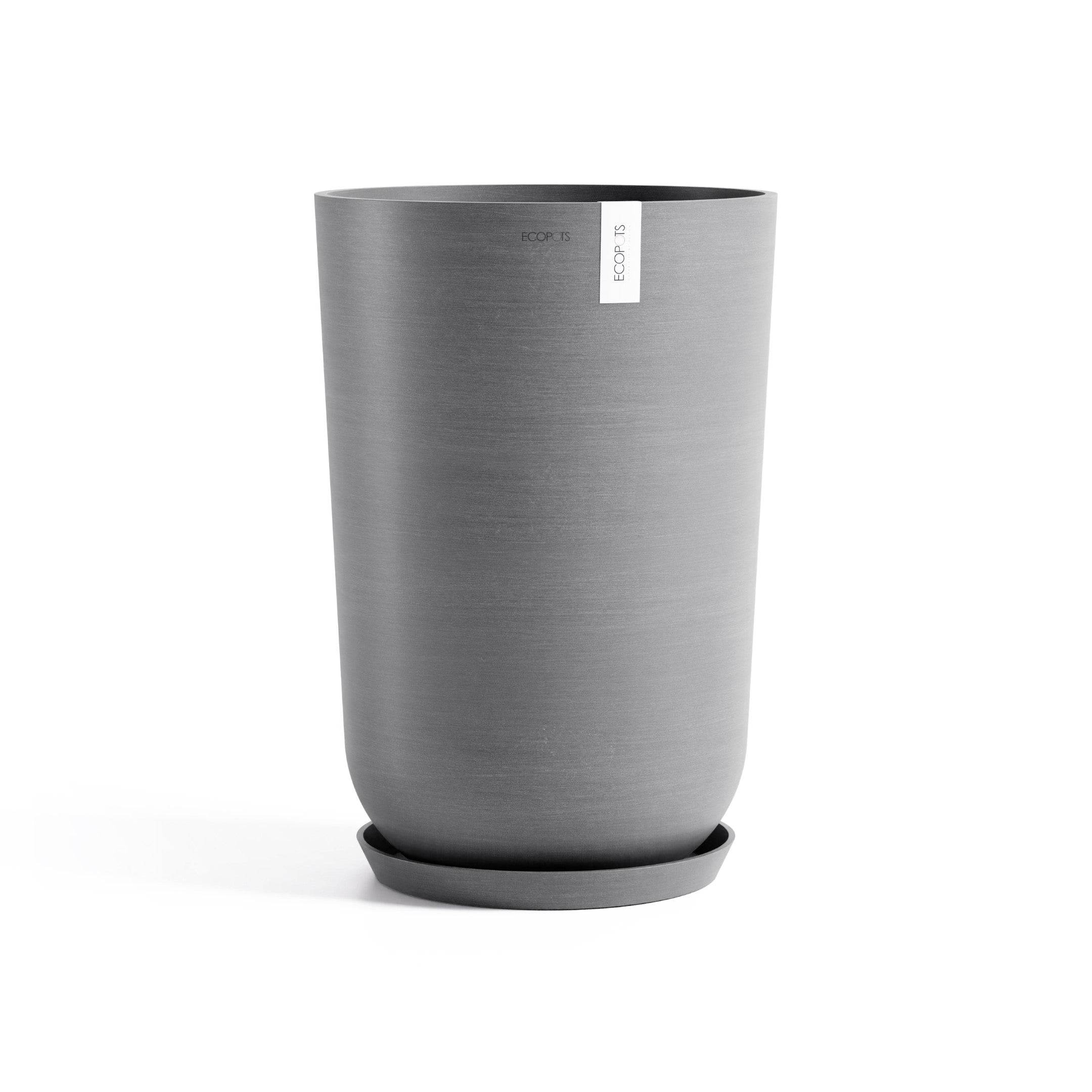 Oslo Medium Round Planter - 13.8 in x 13.8 in x 20.3 in - Planter + Saucer - Grey - Grey,13.75 in x 13.75 in x 20.25 in,Planter + Saucer