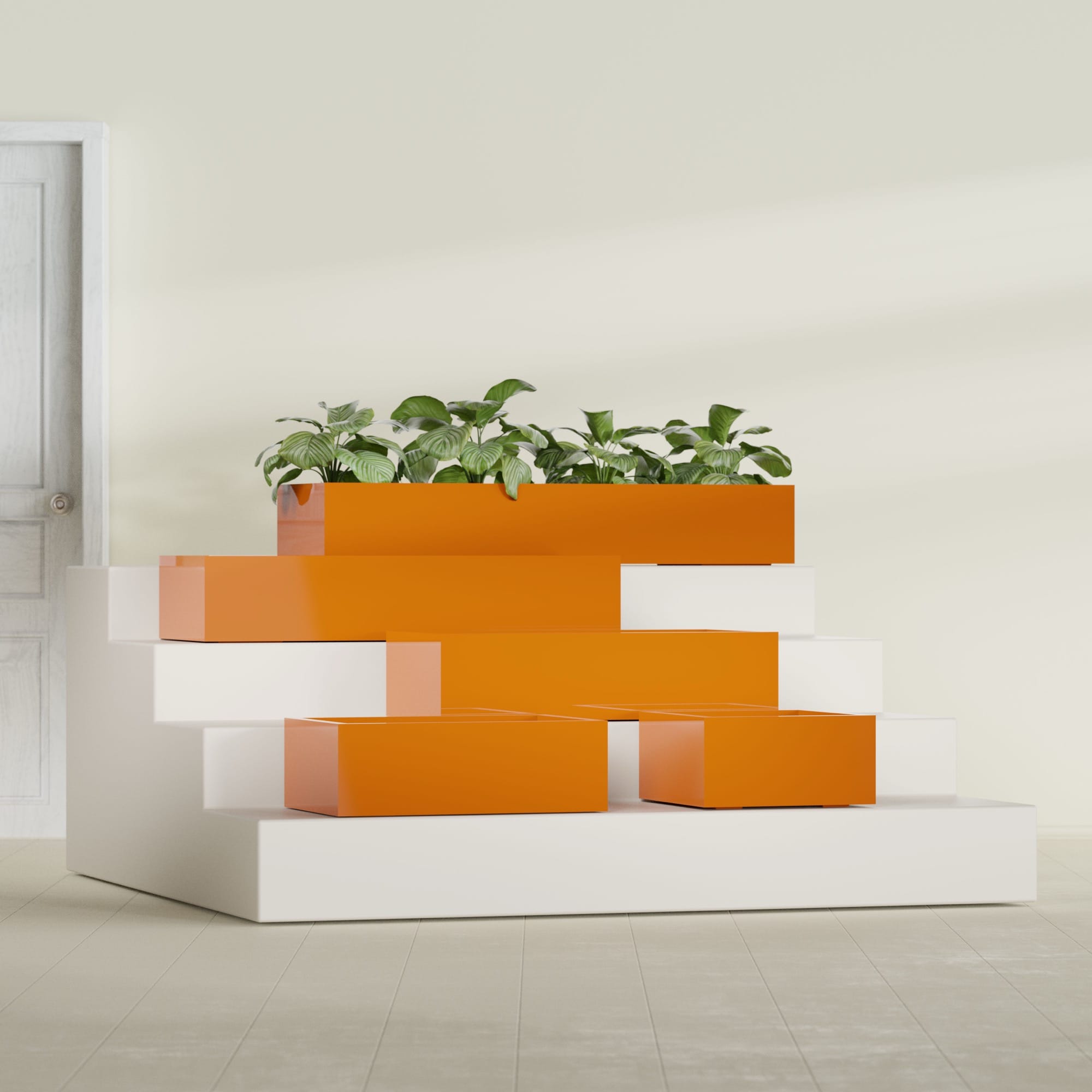 Antwerp Medium Low Rectangle Fiberglass Planter - 24 in x 24 in x 12 in - Gloss Tangerine - Gloss Tangerine,24 in x 24 in x 12 in