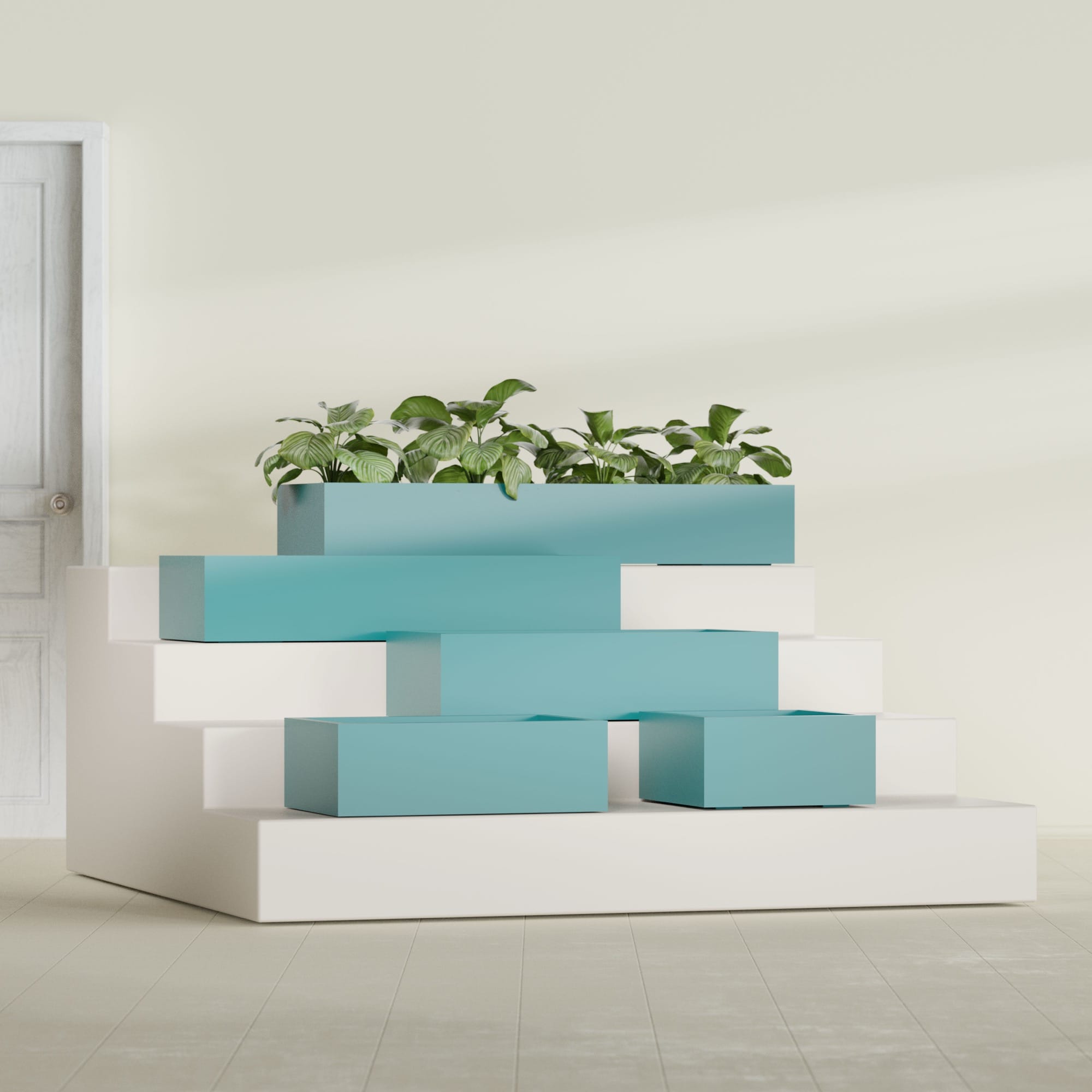 Antwerp Medium Low Rectangle Fiberglass Planter - 24 in x 24 in x 12 in - Satin Sea Foam - Satin Sea Foam,24 in x 24 in x 12 in