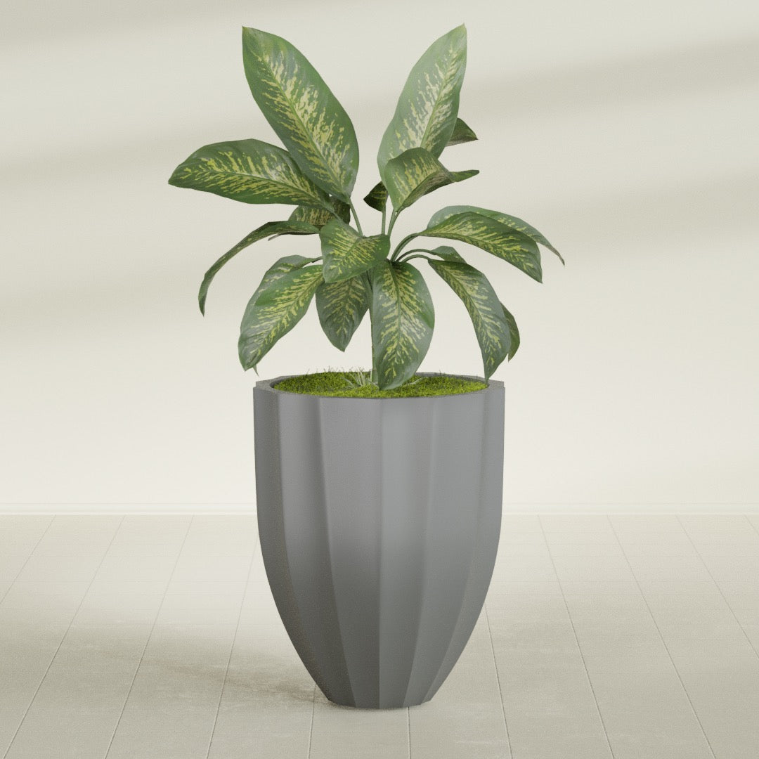 Alicante Medium Round Fiberglass Planter - 26 in x 26 in x 32 in - Metallic Gunmetal - Metallic Gunmetal,26 in x 26 in x 32 in