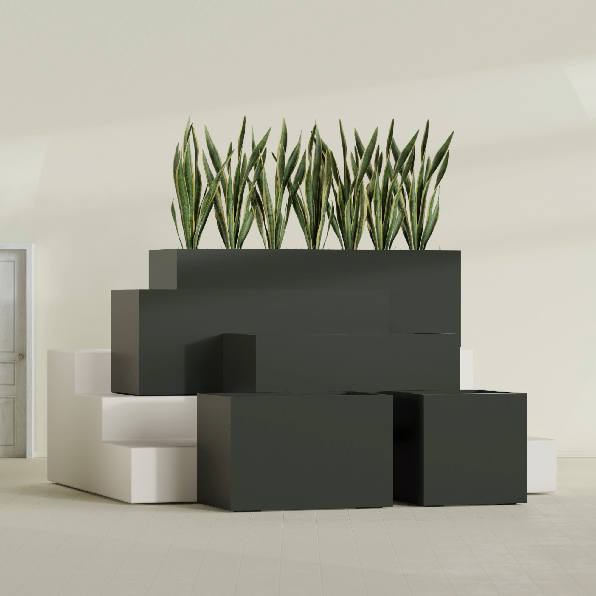 Granada Extra Large Long Rectangle Fiberglass Planter - 72 in x 24 in x 24 in - Matte Charcoal - Matte Charcoal,72 in x 24 in x 24 in