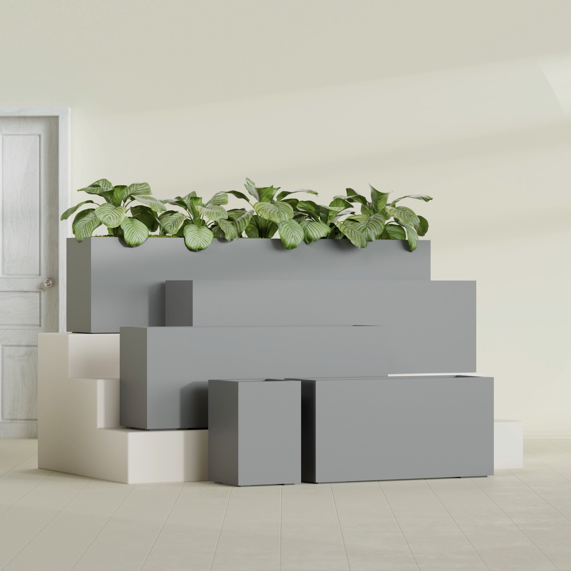 Miami Extra Large Narrow Rectangle Fiberglass Planter - 48 in x 12 in x 18 in - Metallic Gunmetal - Metallic Gunmetal,48 in x 12 in x 18 in