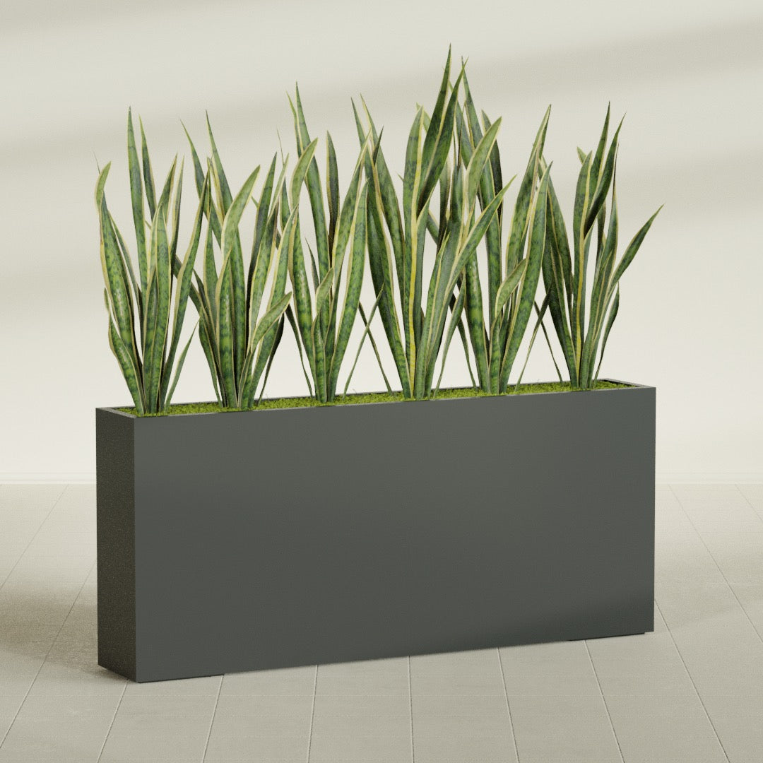 Delray Extra Large Long Rectangle Fiberglass Planter - 72 in x 12 in x 32 in - Matte Charcoal - Matte Charcoal,72 in x 12 in x 32 in