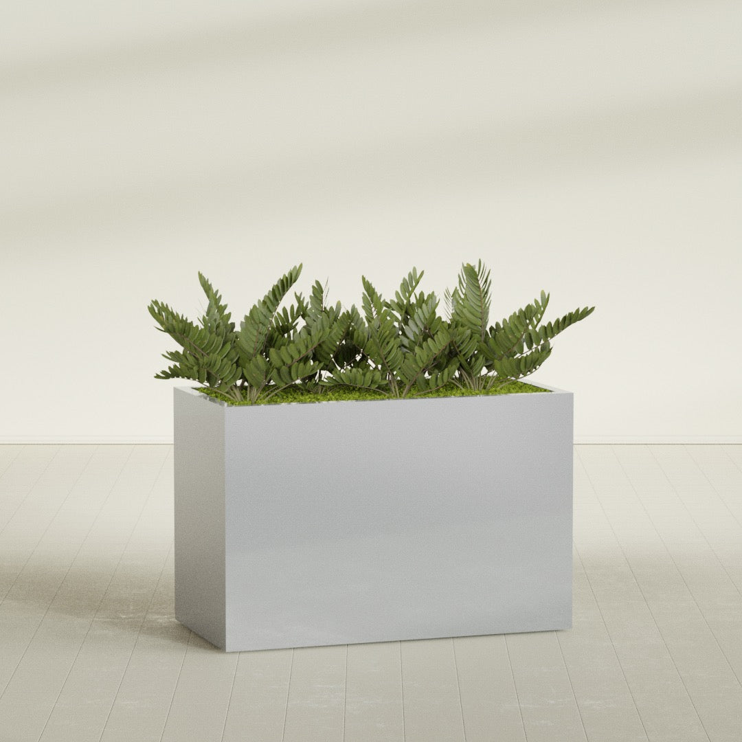 Brisbane Extra Large Long Rectangle Fiberglass Planter - 48 in x 24 in x 32 in - Metallic Silver - Metallic Silver,48 in x 24 in x 32 in