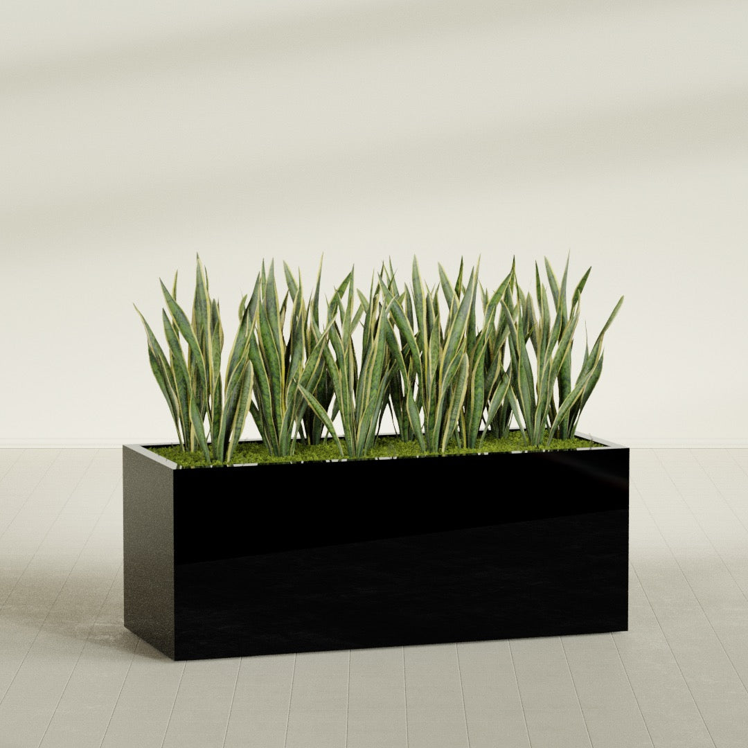 Granada Extra Large Long Rectangle Fiberglass Planter - 60 in x 24 in x 24 in - Gloss Black - Gloss Black,60 in x 24 in x 24 in