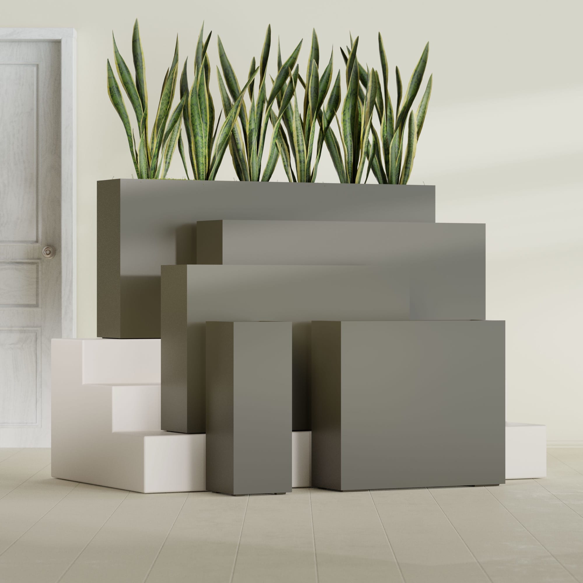 Delray Large Tall Rectangle Fiberglass Planter - 12 in x 12 in x 32 in - Matte Bronze - Matte Bronze,12 in x 12 in x 32 in