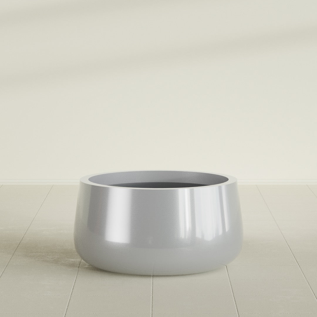 Short Hayden Medium Round Fiberglass Planter - 20 in x 20 in x 10 in - Metallic Silver - Metallic Silver,20 in x 20 in x 10 in