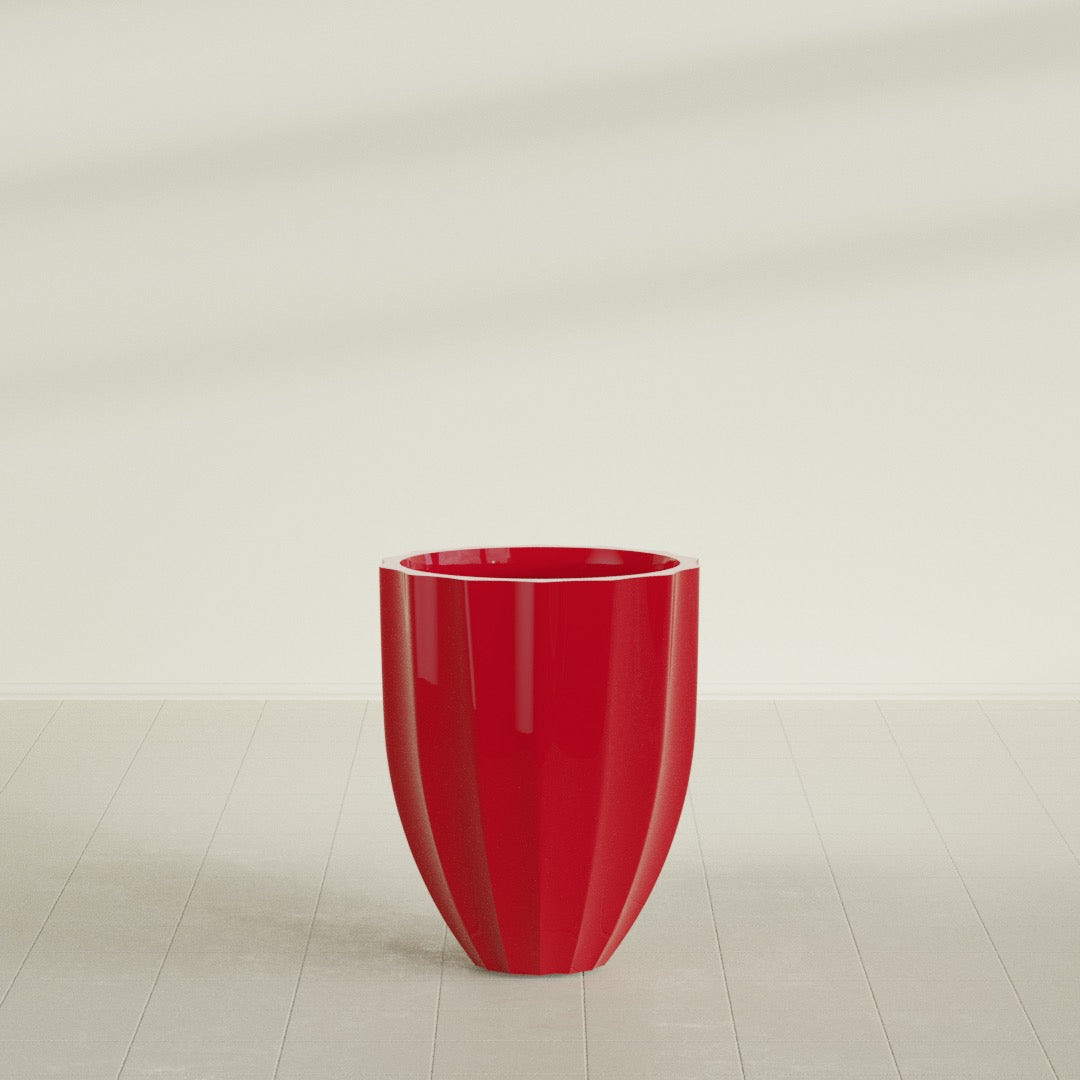 Alicante Medium Round Fiberglass Planter - 22 in x 22 in x 27 in - Gloss Red - Gloss Red,22 in x 22 in x 27 in