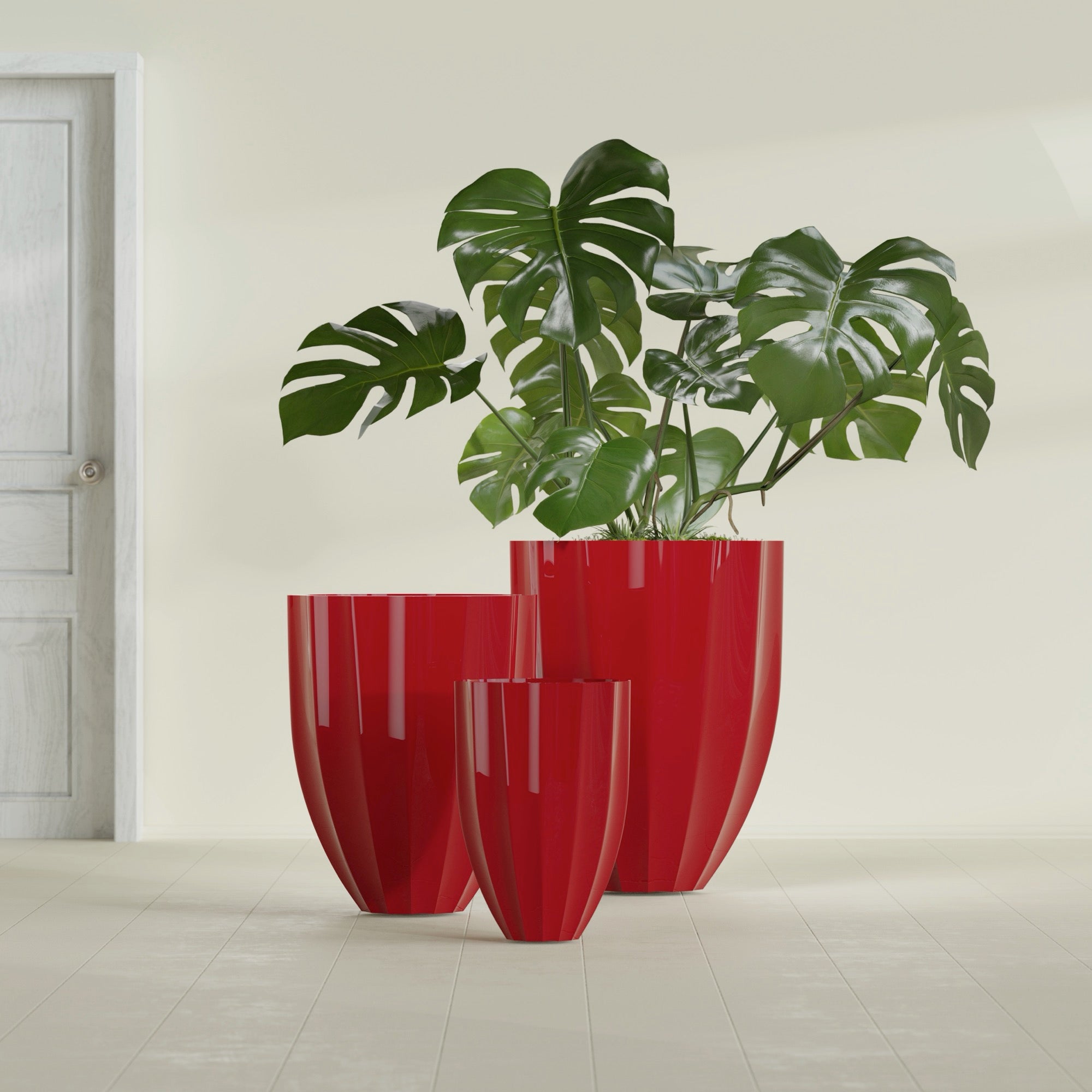 Alicante Medium Round Fiberglass Planter - 26 in x 26 in x 32 in - Gloss Red - Gloss Red,26 in x 26 in x 32 in