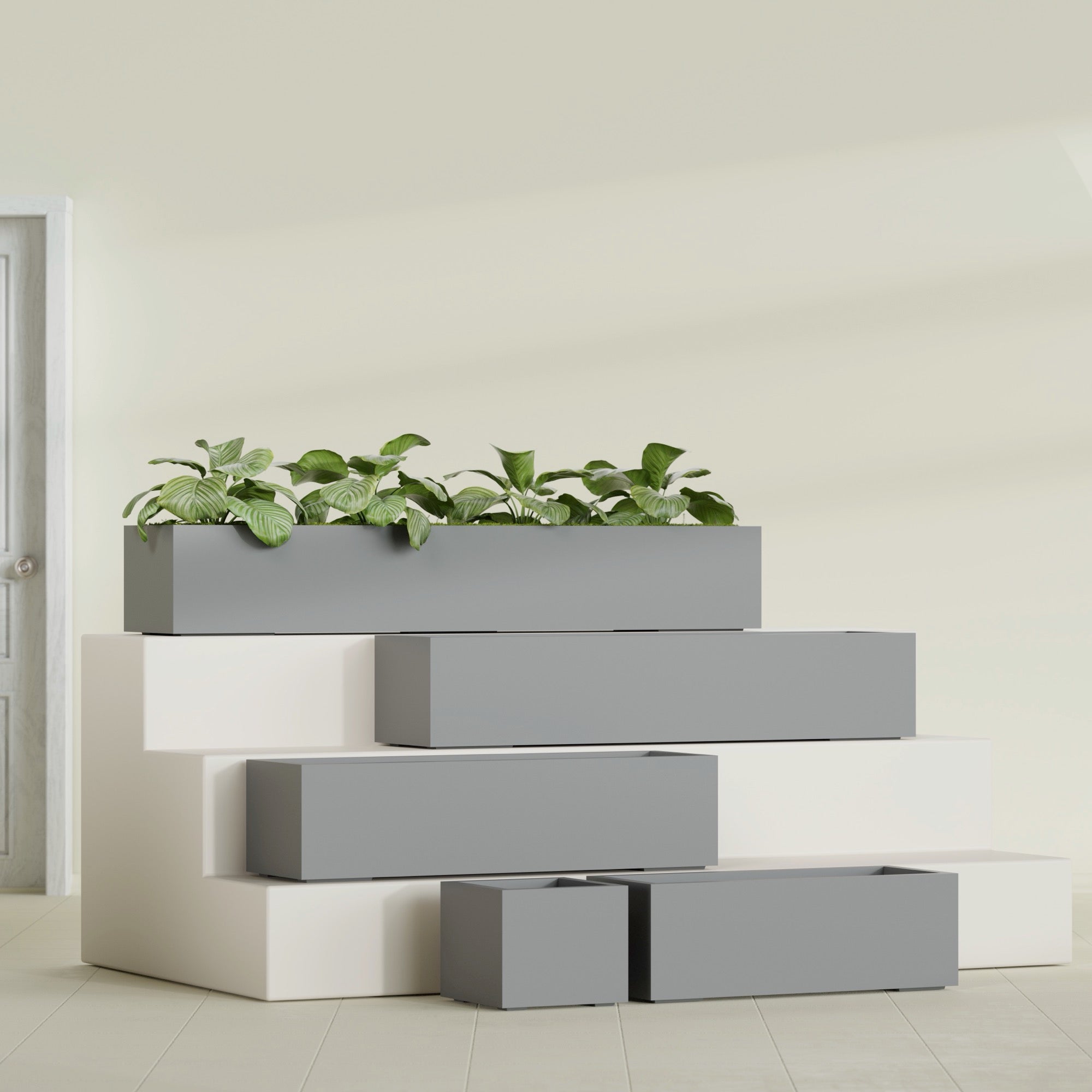 Cuba Large Long Rectangle Fiberglass Planter - 48 in x 14 in x 12 in - Metallic Gunmetal - Metallic Gunmetal,48 in x 14 in x 12 in