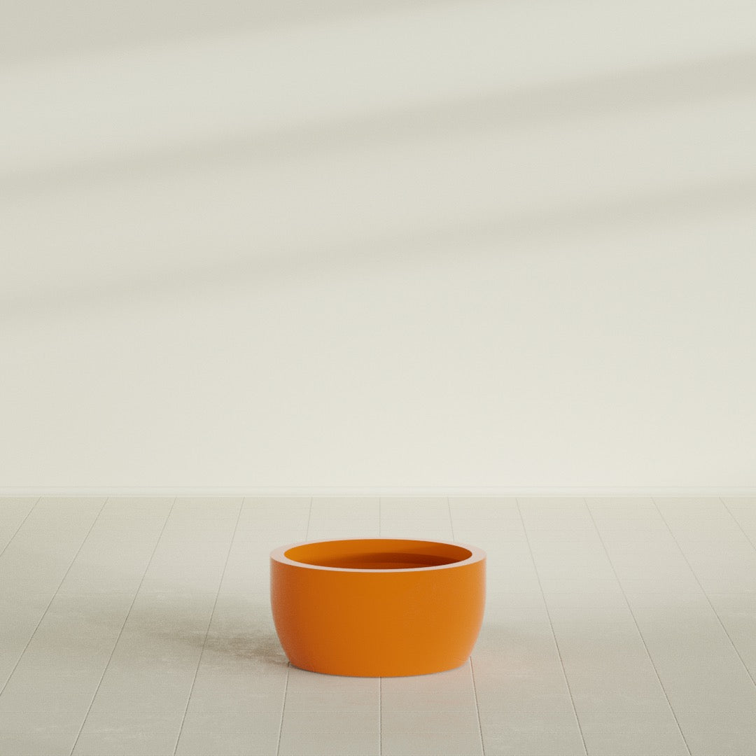 Casablanca Medium Round Low Bowl Fiberglass Planter - 24 in x 24 in x 12 in - Gloss Tangerine - Gloss Tangerine,24 in x 24 in x 12 in