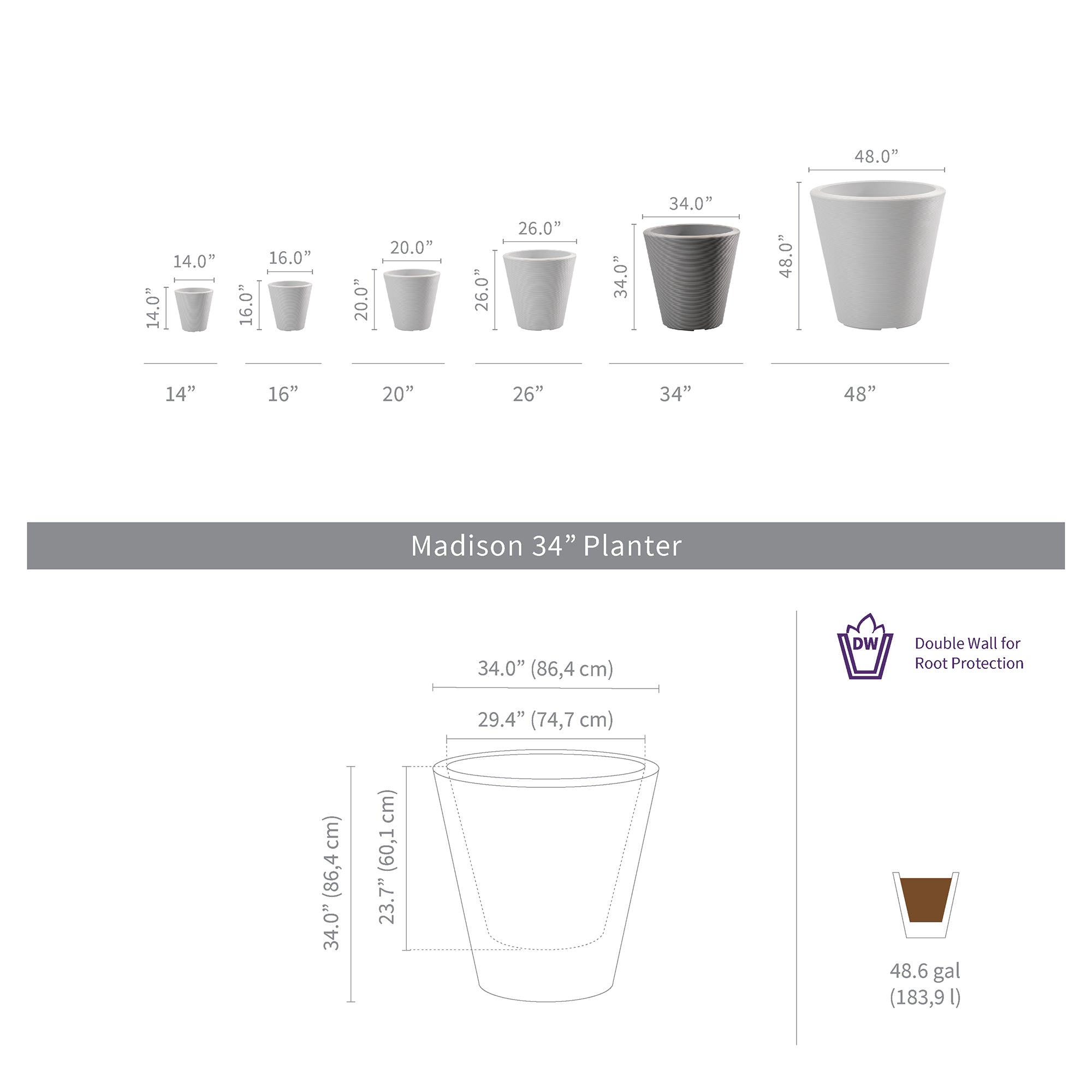 Madison - 34.4in diam. x 34in