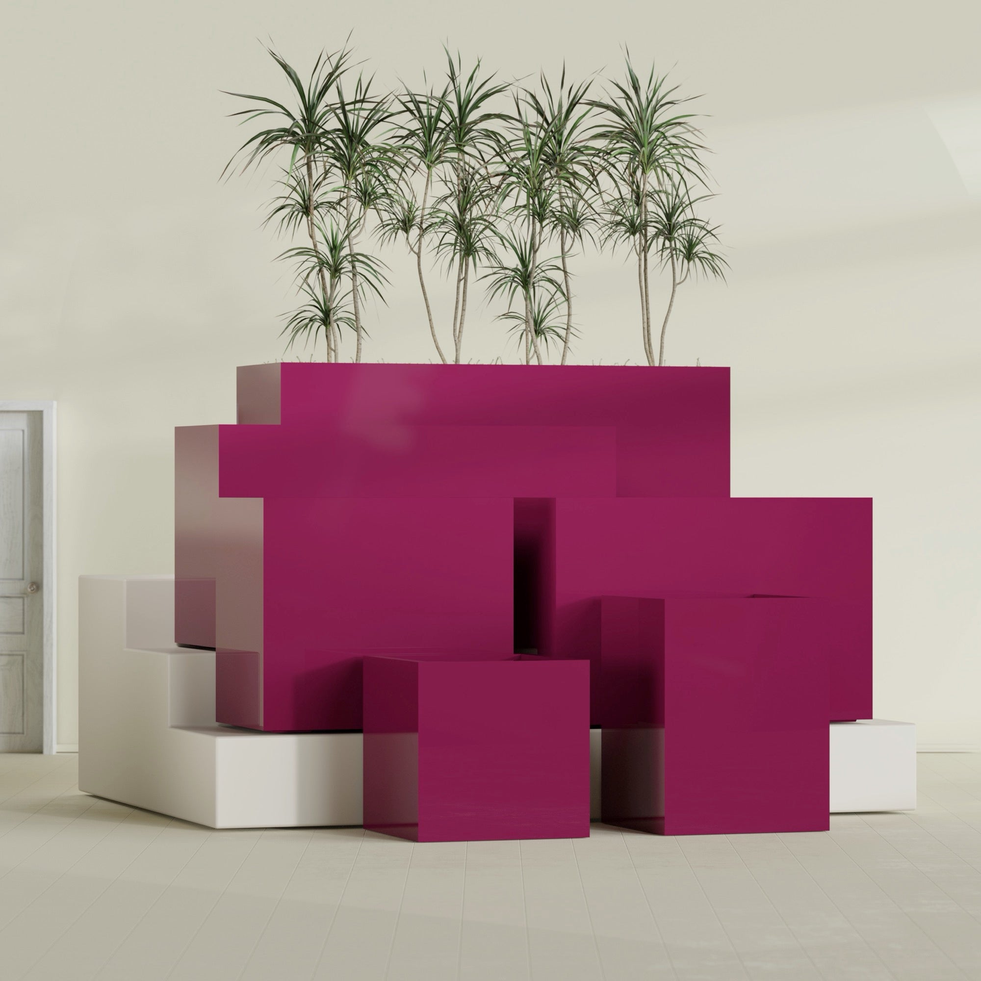 Brisbane Large Rectangle Fiberglass Planter - 24 in x 24 in x 32 in - Gloss Eggplant - Gloss Eggplant,24 in x 24 in x 32 in