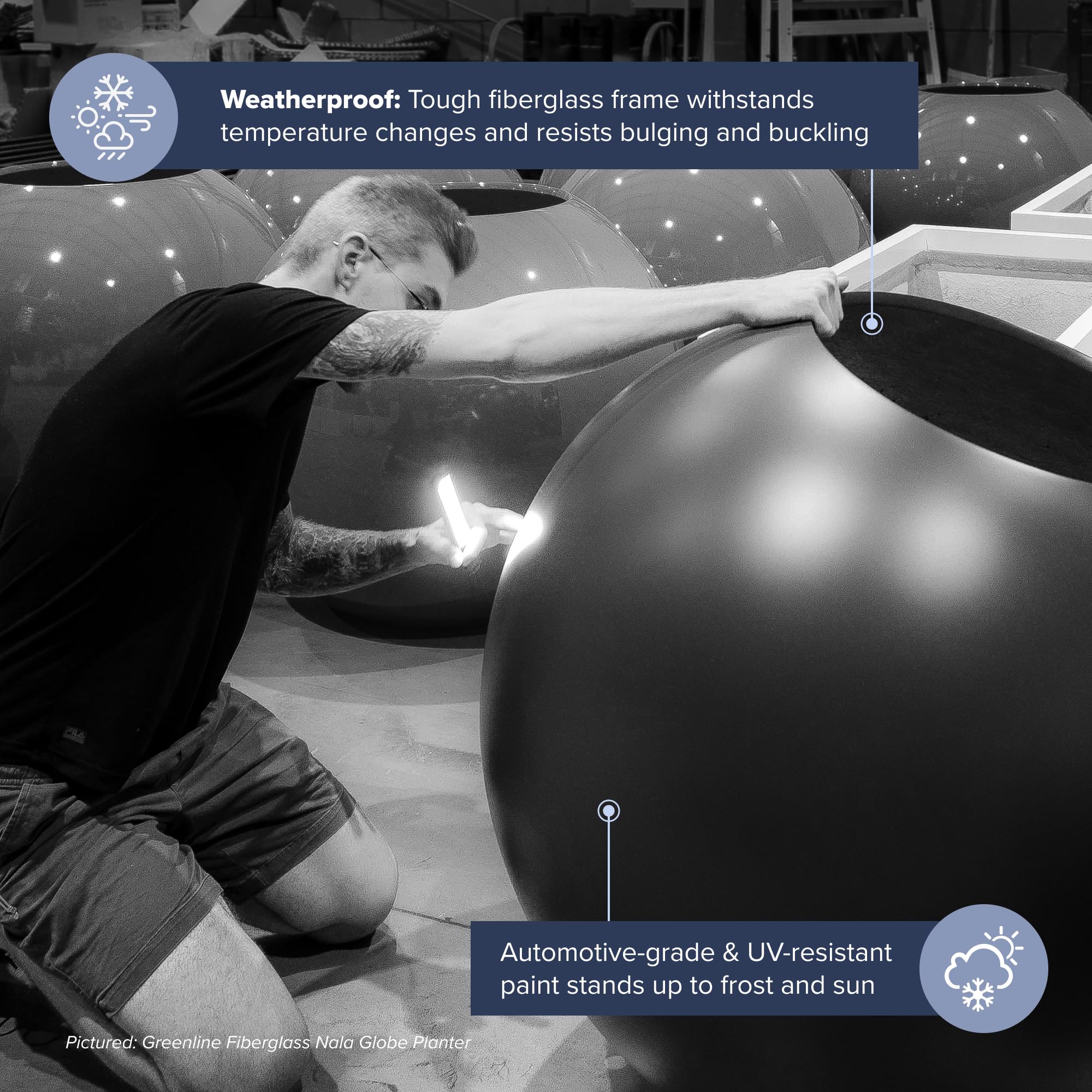 Globe Large Sphere Fiberglass Planter - 30 in x 30 in x 24 in - Metallic Bronze - Metallic Bronze,30 in x 30 in x 24 in