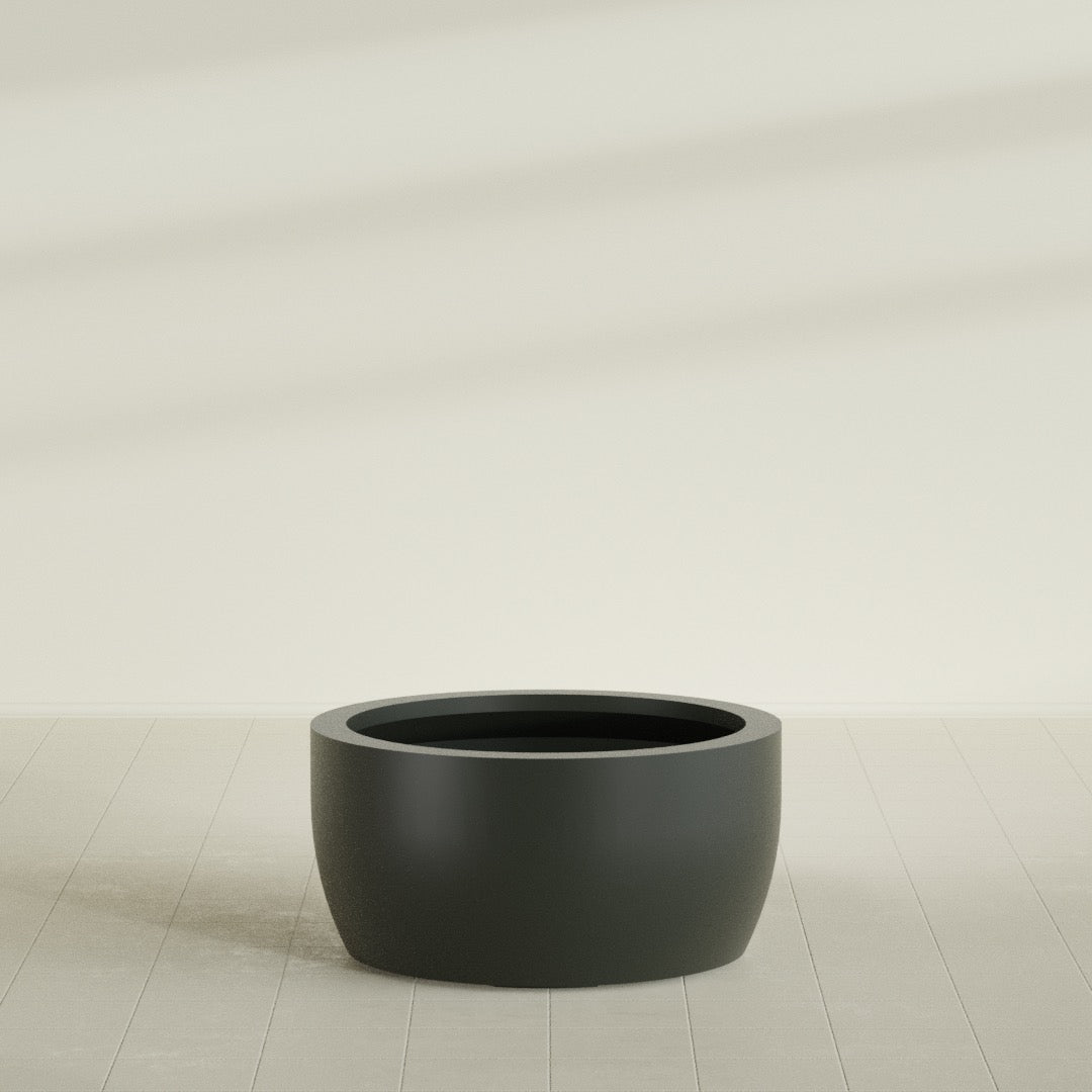 Casablanca Large Round Low Bowl Fiberglass Planter - 36 in x 36 in x 18 in - Matte Charcoal - Matte Charcoal,36 in x 36 in x 18 in
