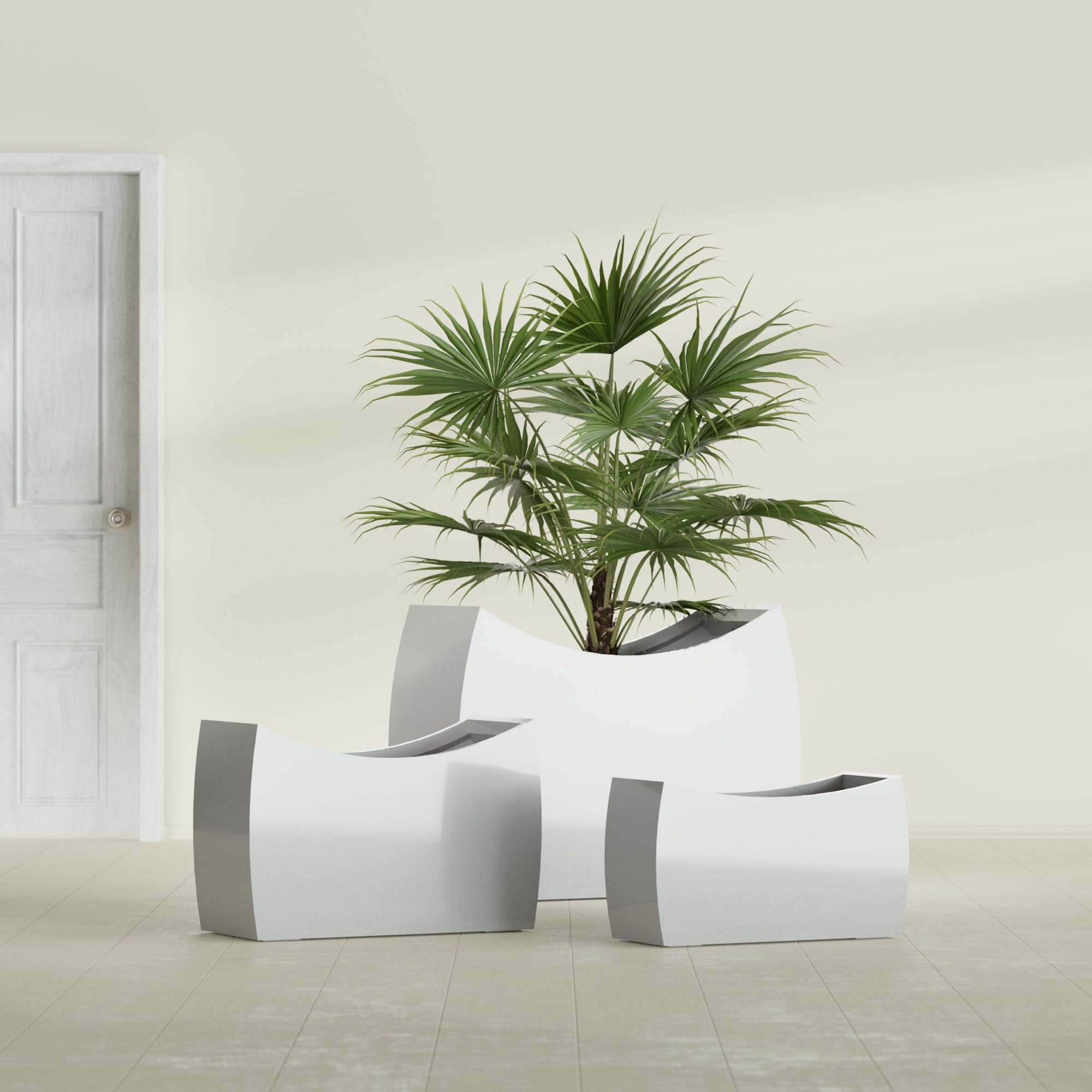 Seoul Large Curved Abstract Fiberglass Planter - 36 in x 16 in x 24 in - Metallic Silver - Metallic Silver,36 in x 16 in x 24 in