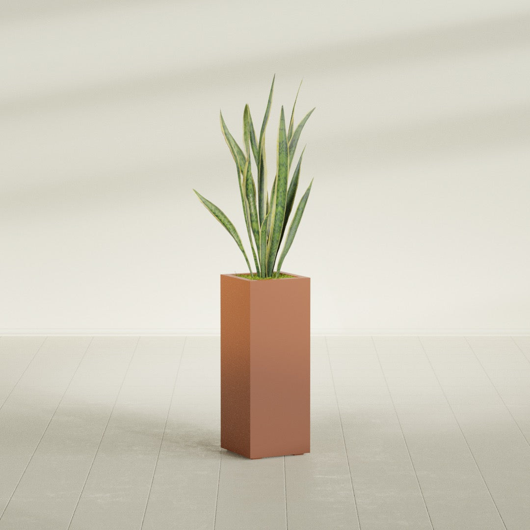 Delray Large Tall Rectangle Fiberglass Planter - 12 in x 12 in x 32 in - Matte Terracotta - Matte Terracotta,12 in x 12 in x 32 in