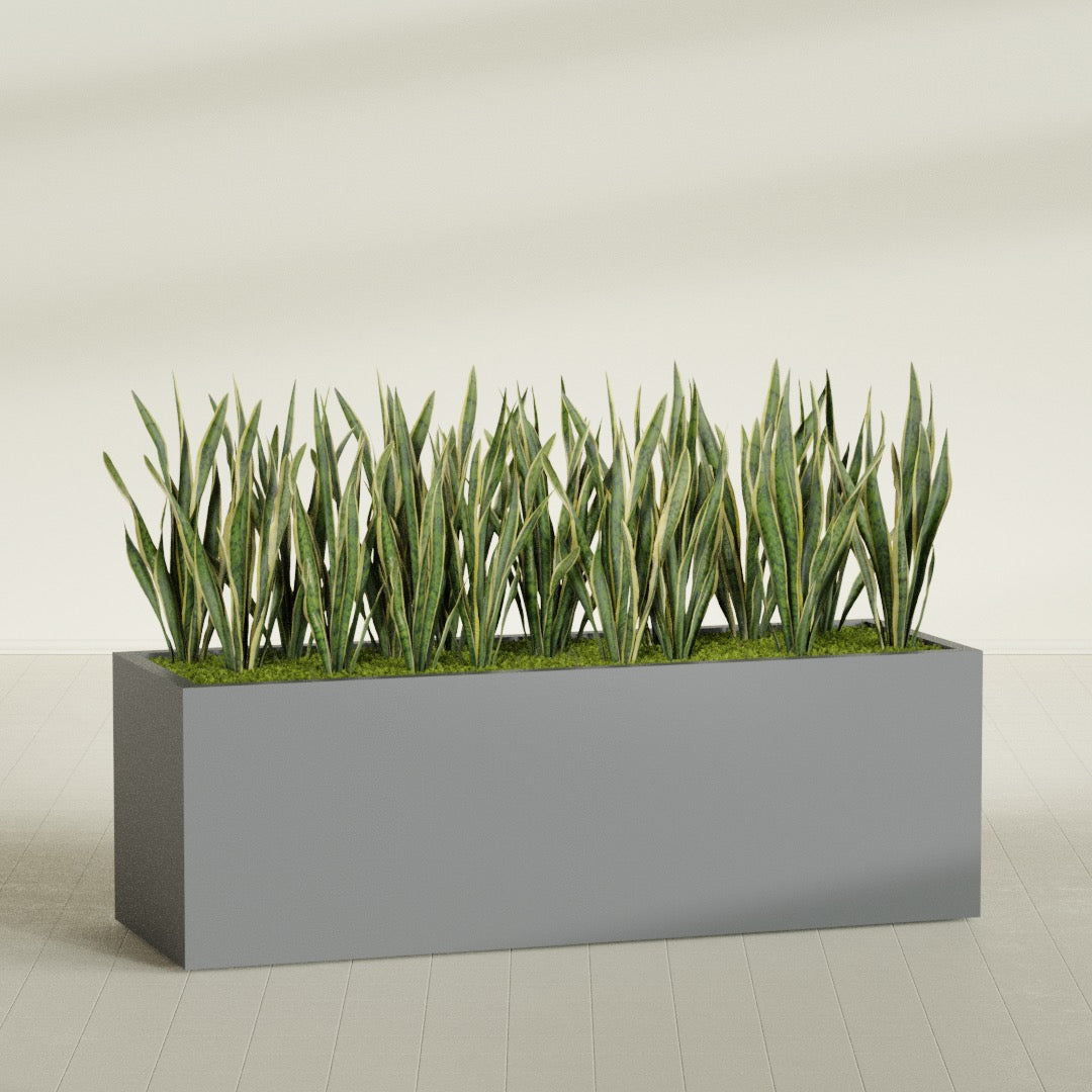 Granada Extra Large Long Rectangle Fiberglass Planter - 72 in x 24 in x 24 in - Metallic Gunmetal - Metallic Gunmetal,72 in x 24 in x 24 in
